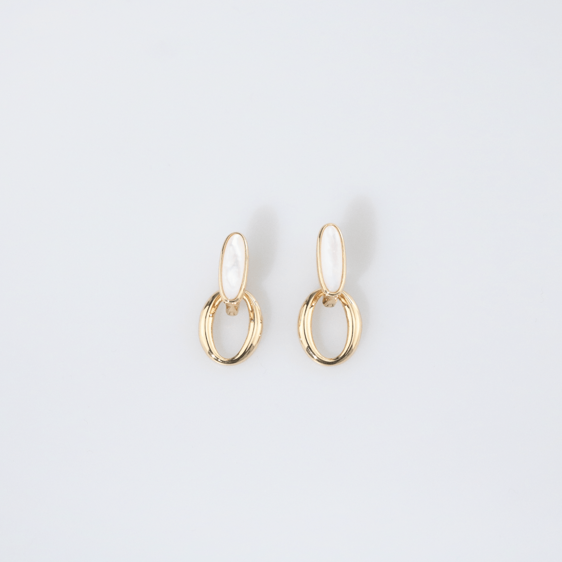 Nerina Hoop Earrings | Mother of Pearl, Brass Oval Dangle 3