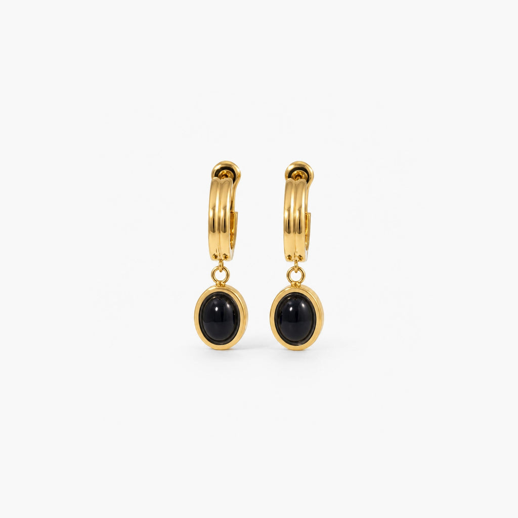 Obsidian Hoop Earrings | 18k Gold Plated, Black Onyx Drop 0