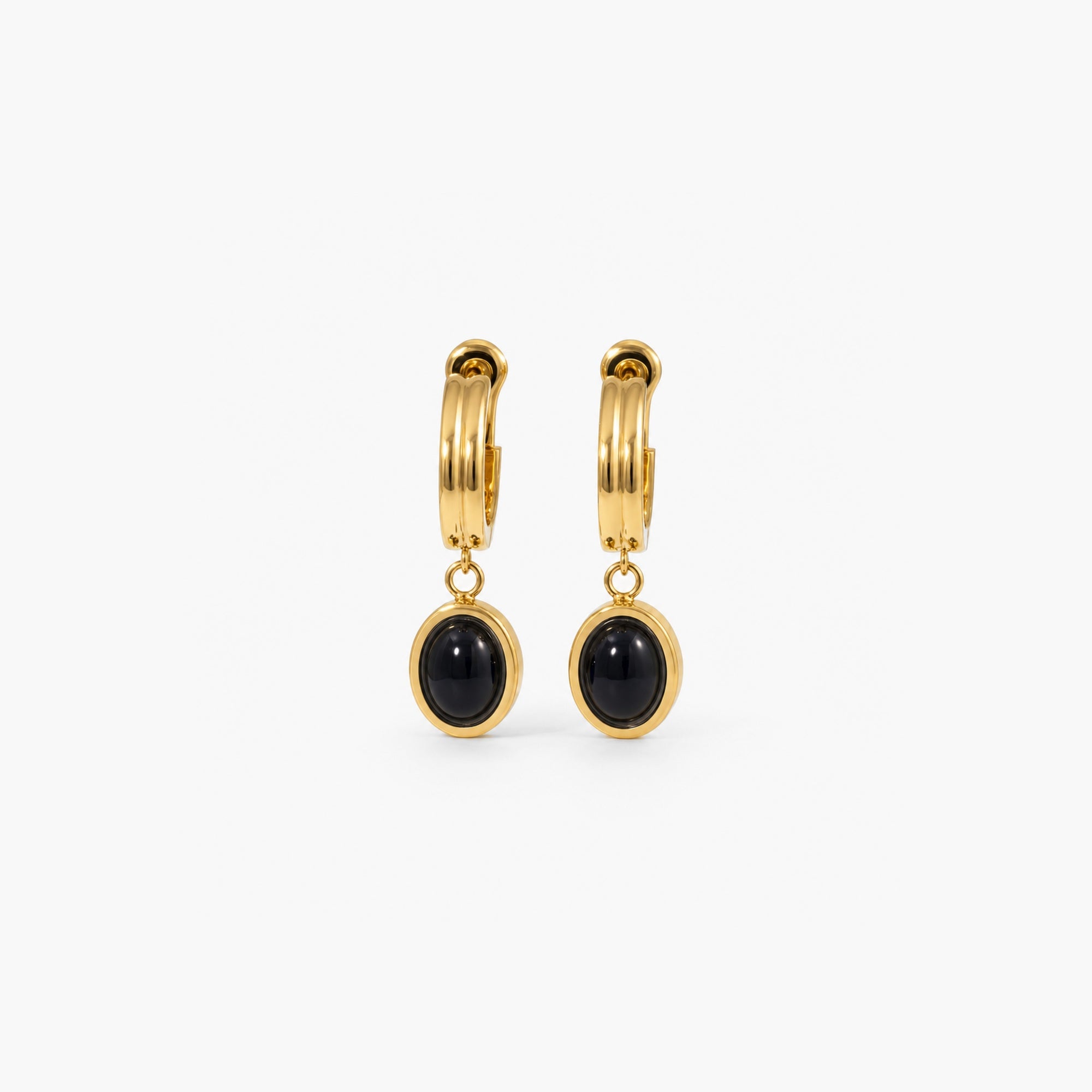 Obsidian Hoop Earrings | 18k Gold Plated, Black Onyx Drop 0