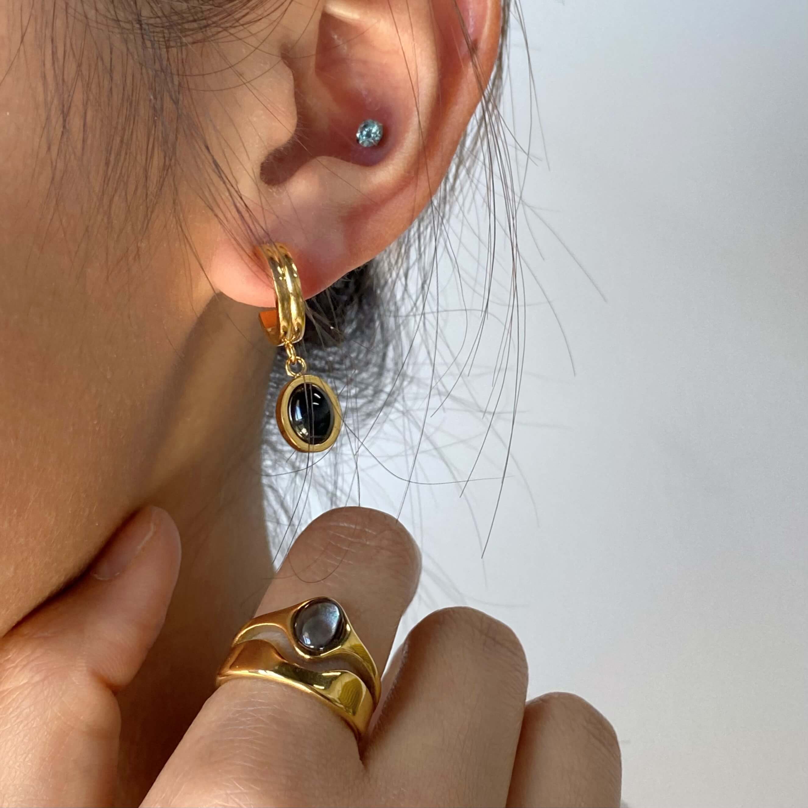Obsidian Hoop Earrings | 18k Gold Plated, Black Onyx Drop 2