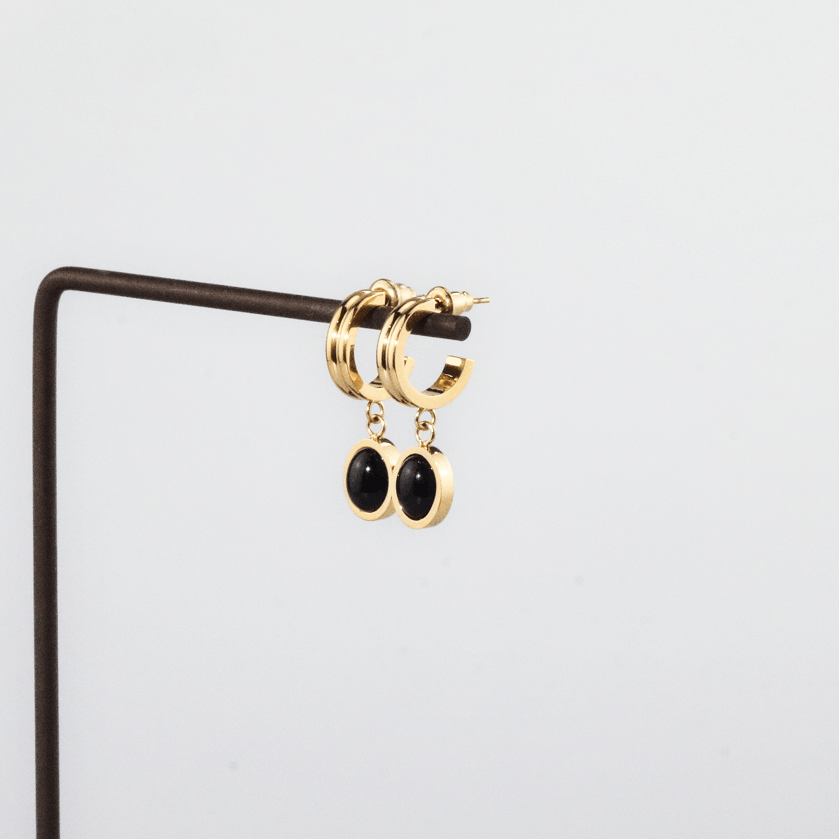 Obsidian Hoop Earrings | 18k Gold Plated, Black Onyx Drop 3