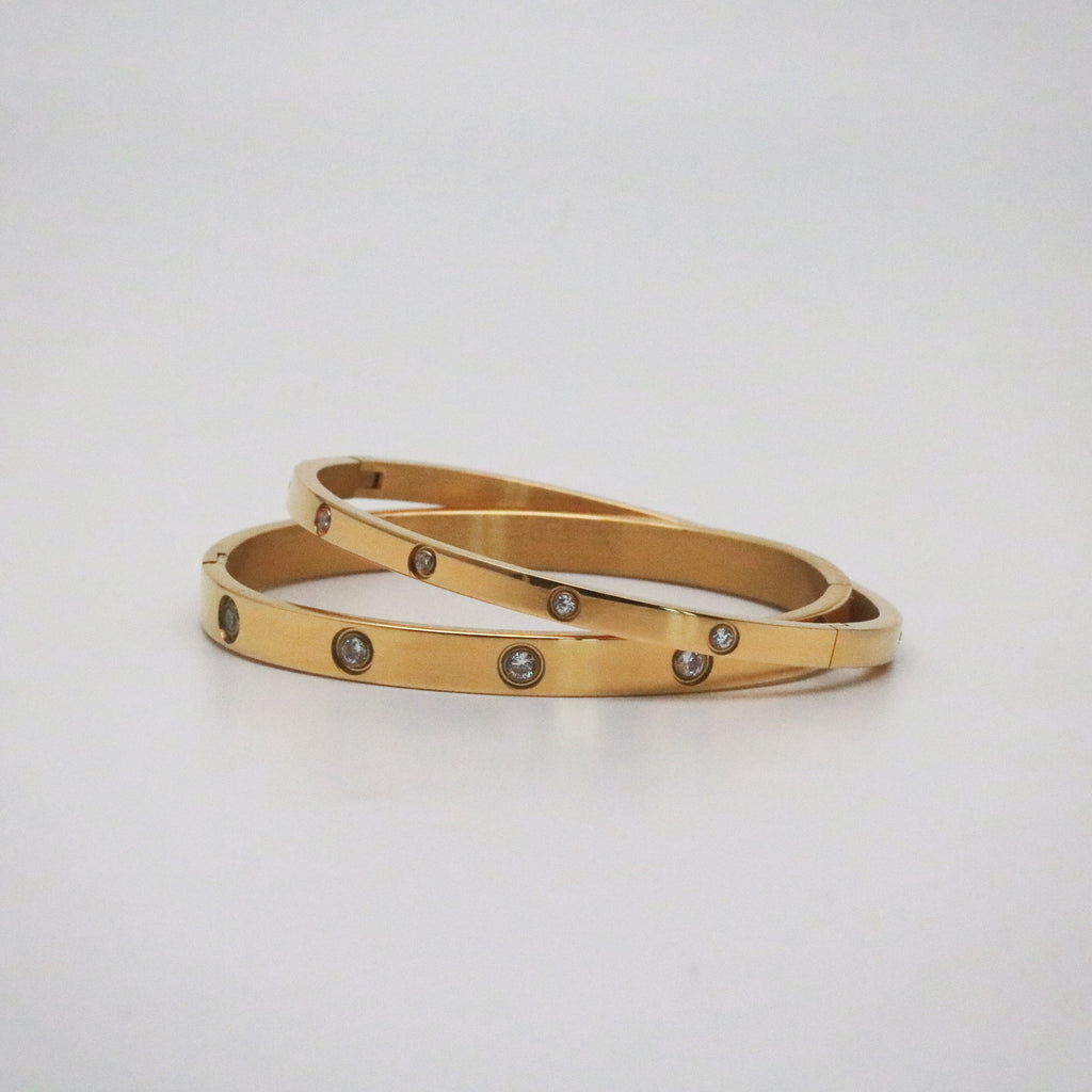 Ollie Solitaire Bangle Bracelet | 18k Gold Plated, Clear Cubic Zirconia 0