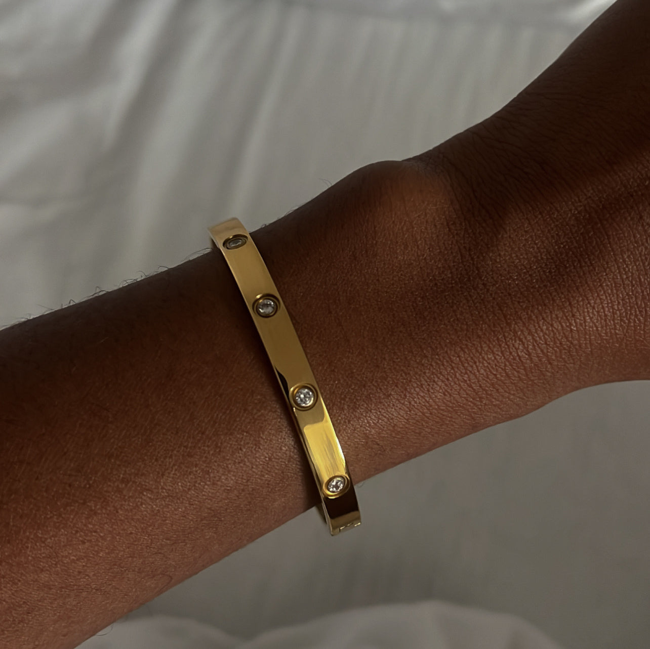 Ollie Solitaire Bangle Bracelet | 18k Gold Plated, Clear Cubic Zirconia 2