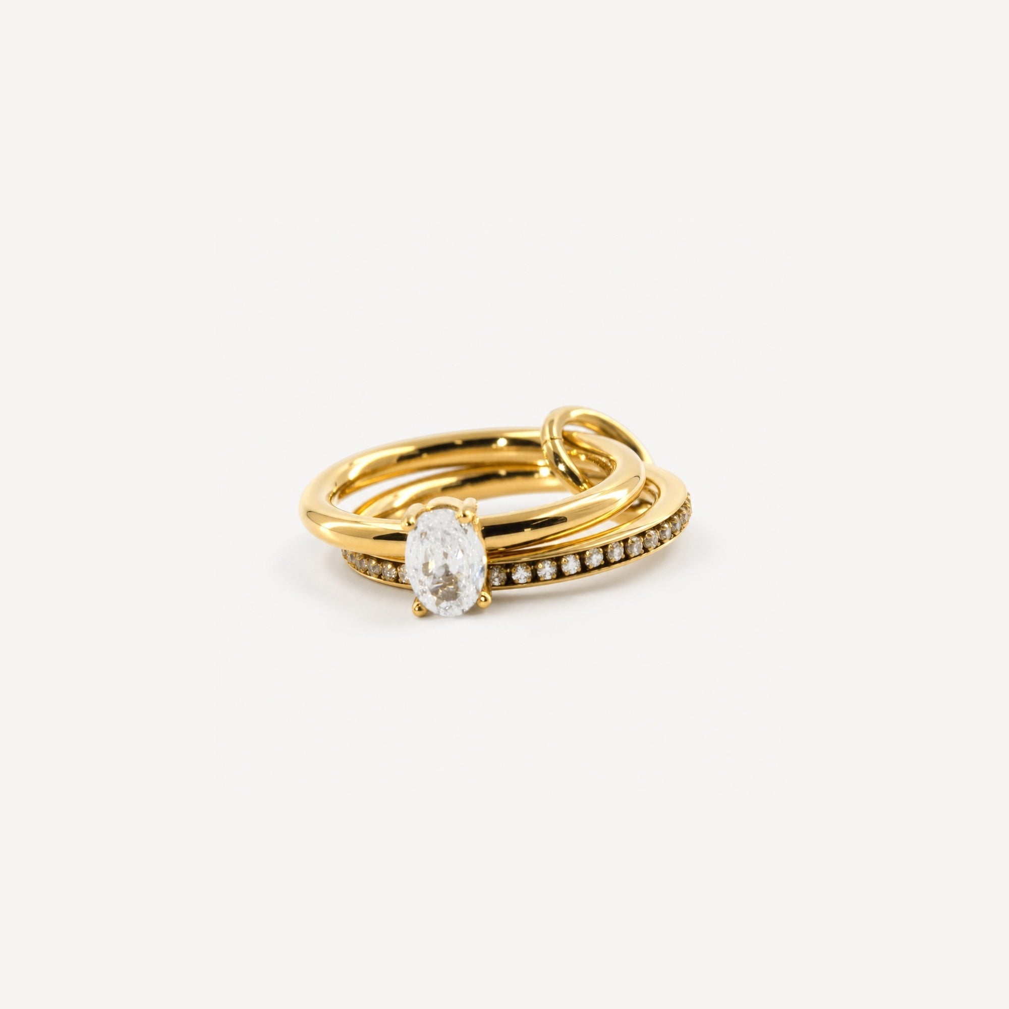 Opalyn Duo Ring Set | 18k Gold Plated, Oval Solitaire and Pave Bands 0