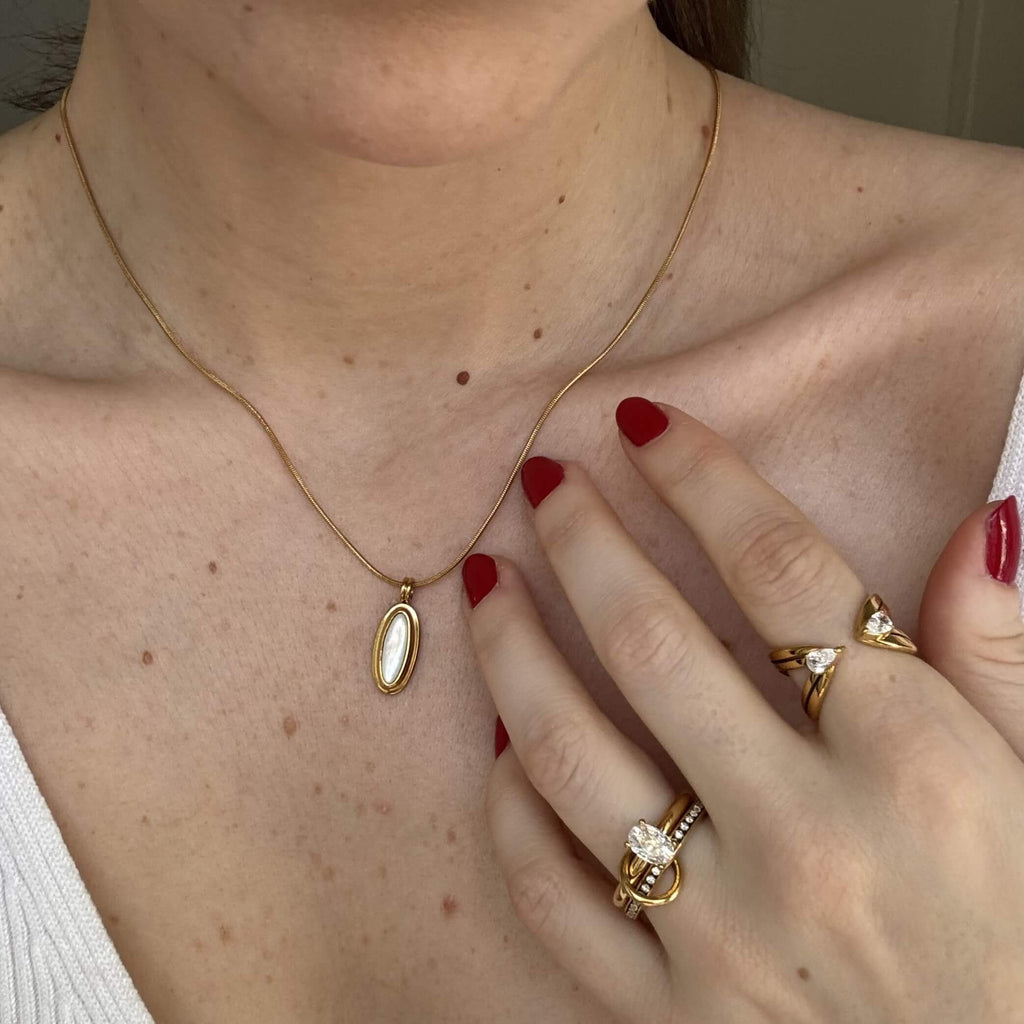 Opalyn Duo Ring Set | 18k Gold Plated, Oval Solitaire and Pave Bands 3