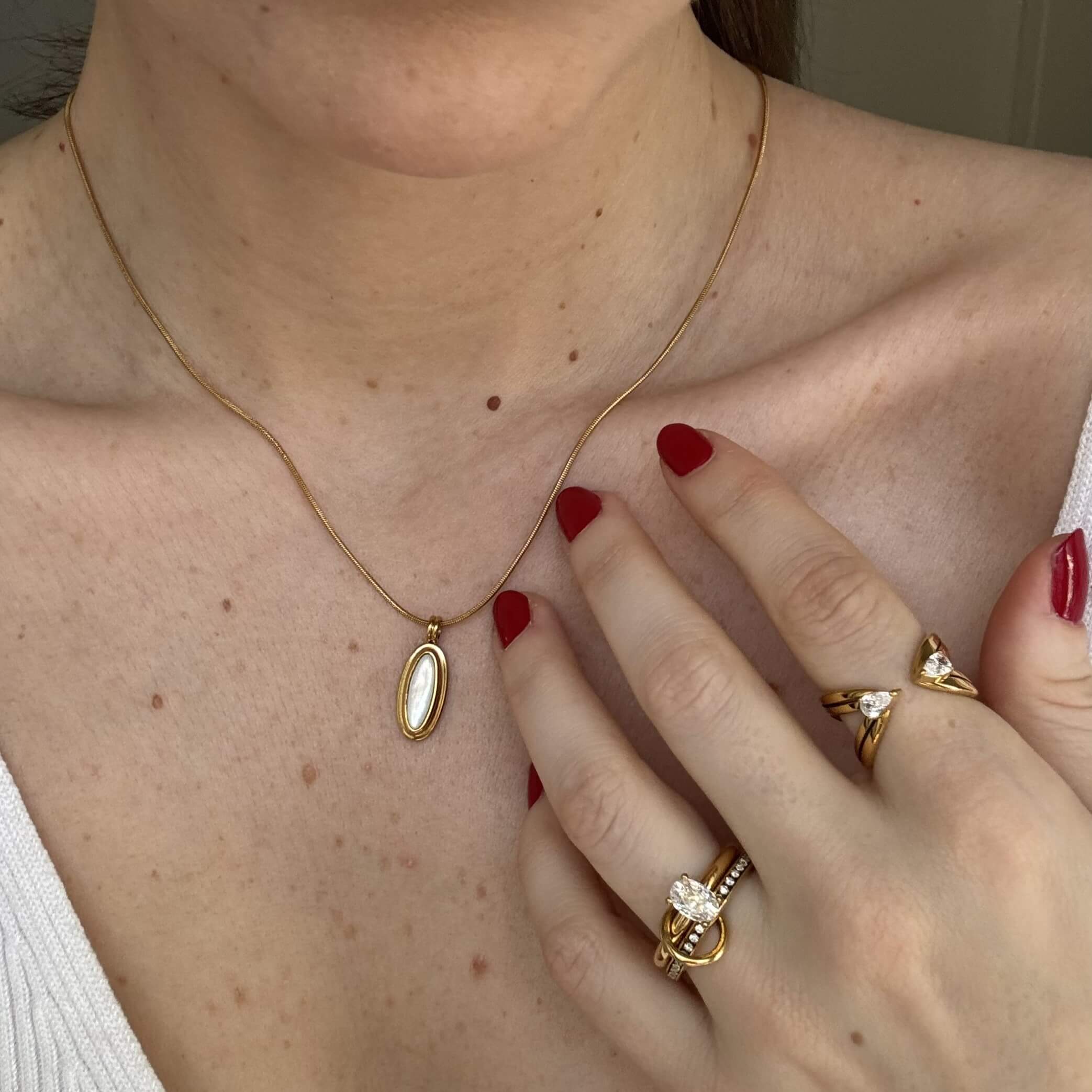 Opalyn Duo Ring Set | 18k Gold Plated, Oval Solitaire and Pave Bands 3