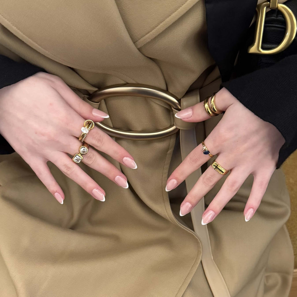 Opalyn Duo Ring Set | 18k Gold Plated, Oval Solitaire and Pave Bands 4