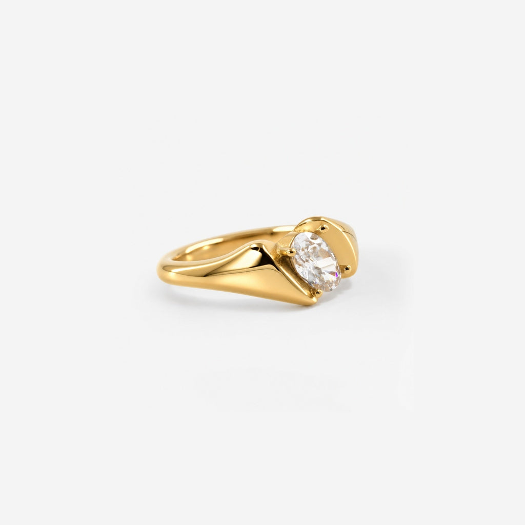 Ophelia Bypass Wrap Ring | 18k Gold Plated Oval Crystal 1