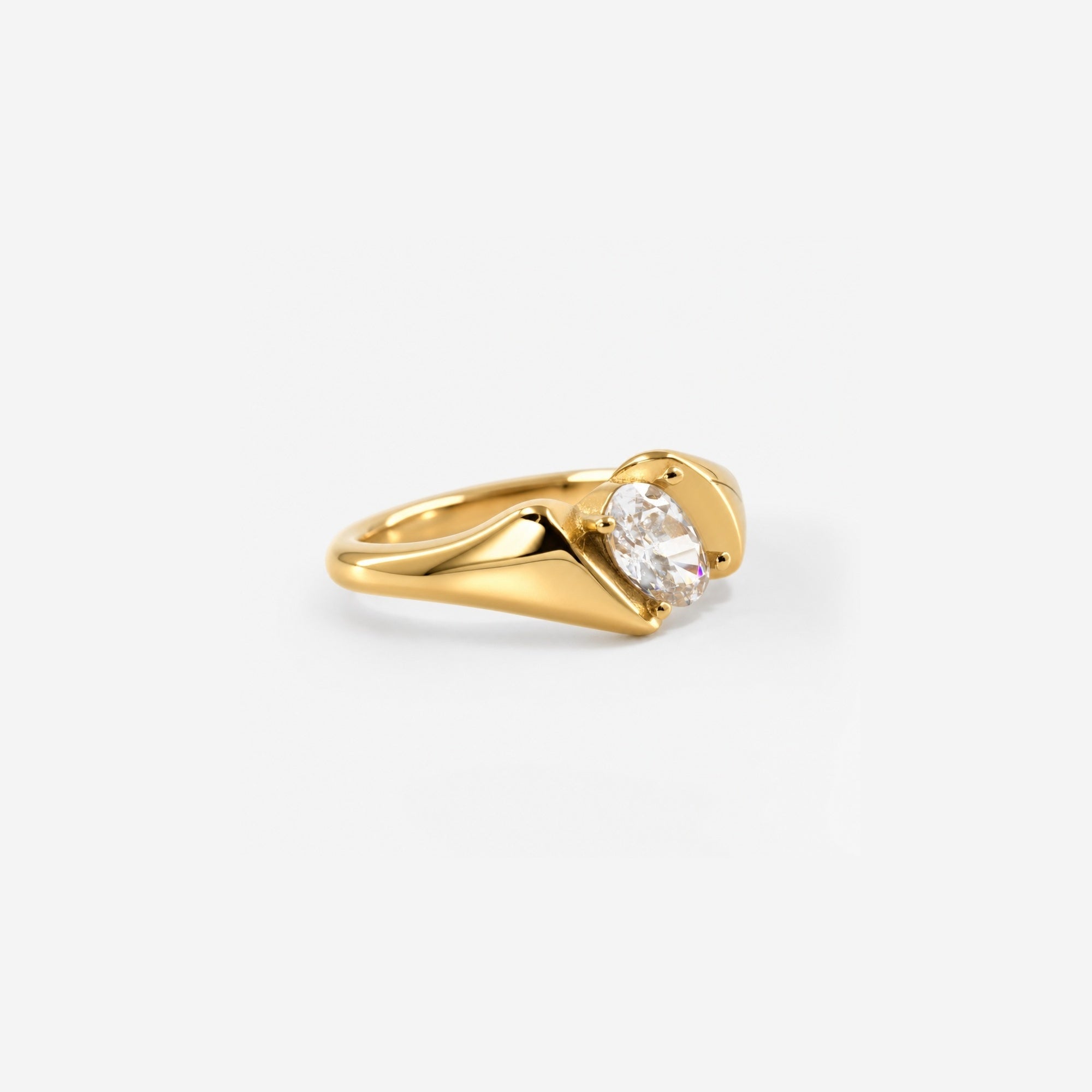 Ophelia Bypass Wrap Ring | 18k Gold Plated Oval Crystal 1