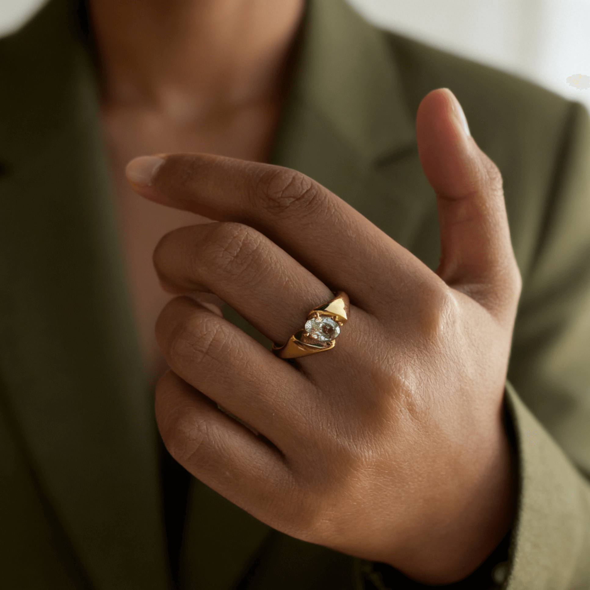 Ophelia Bypass Wrap Ring | 18k Gold Plated Oval Crystal 2