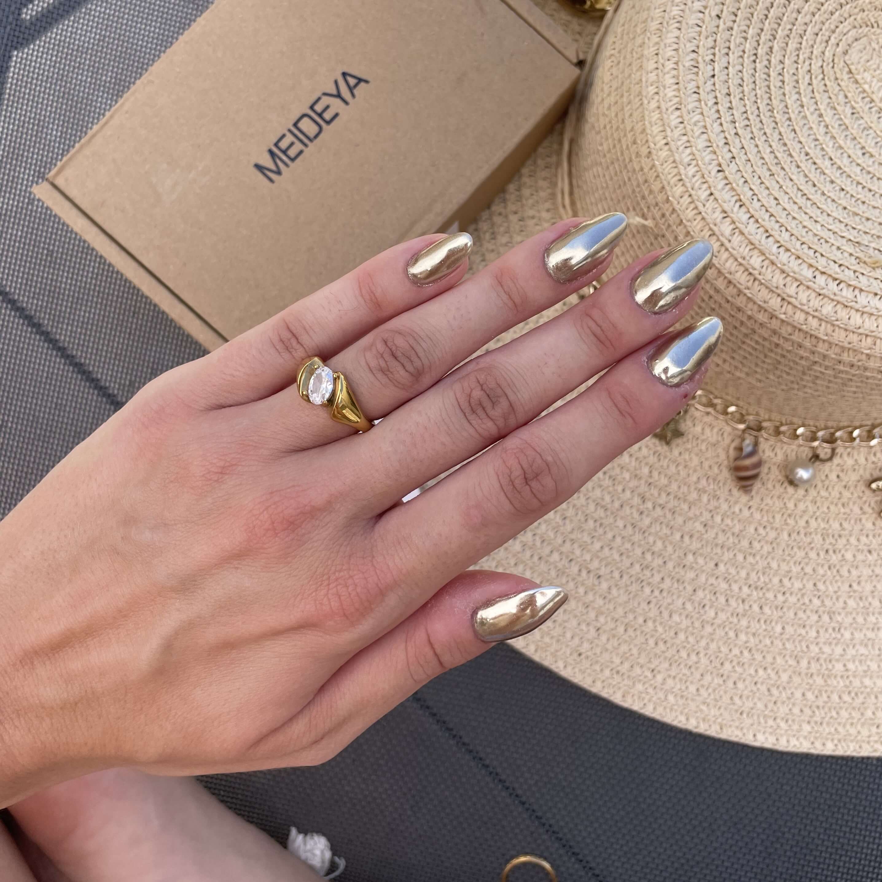 Ophelia Bypass Wrap Ring | 18k Gold Plated Oval Crystal 3