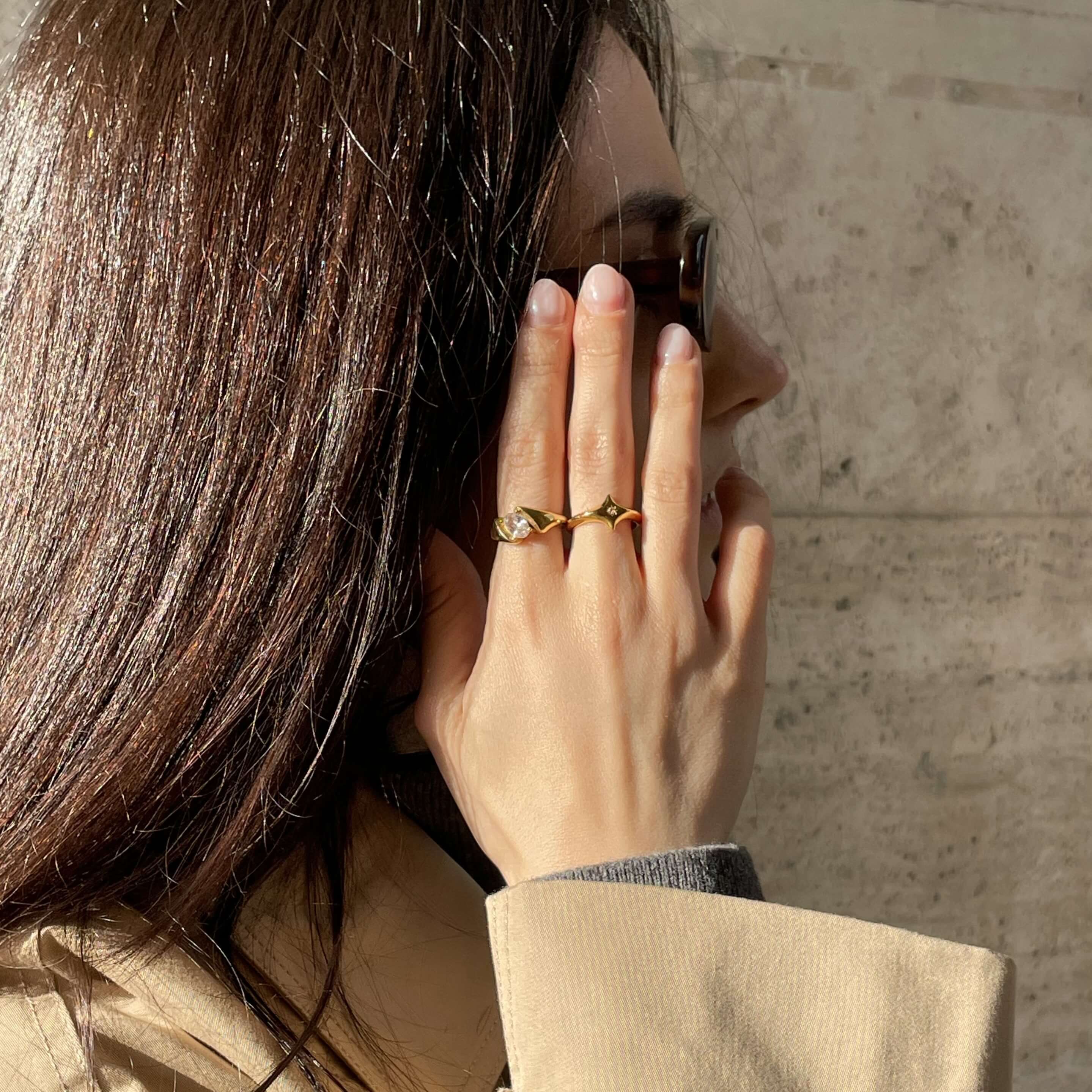 Ophelia Bypass Wrap Ring | 18k Gold Plated Oval Crystal 4