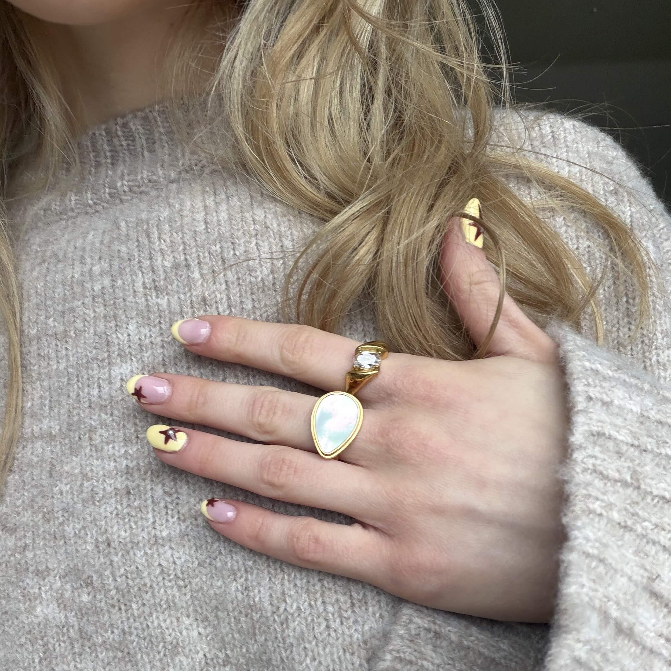 Ophelia Bypass Wrap Ring | 18k Gold Plated Oval Crystal 6