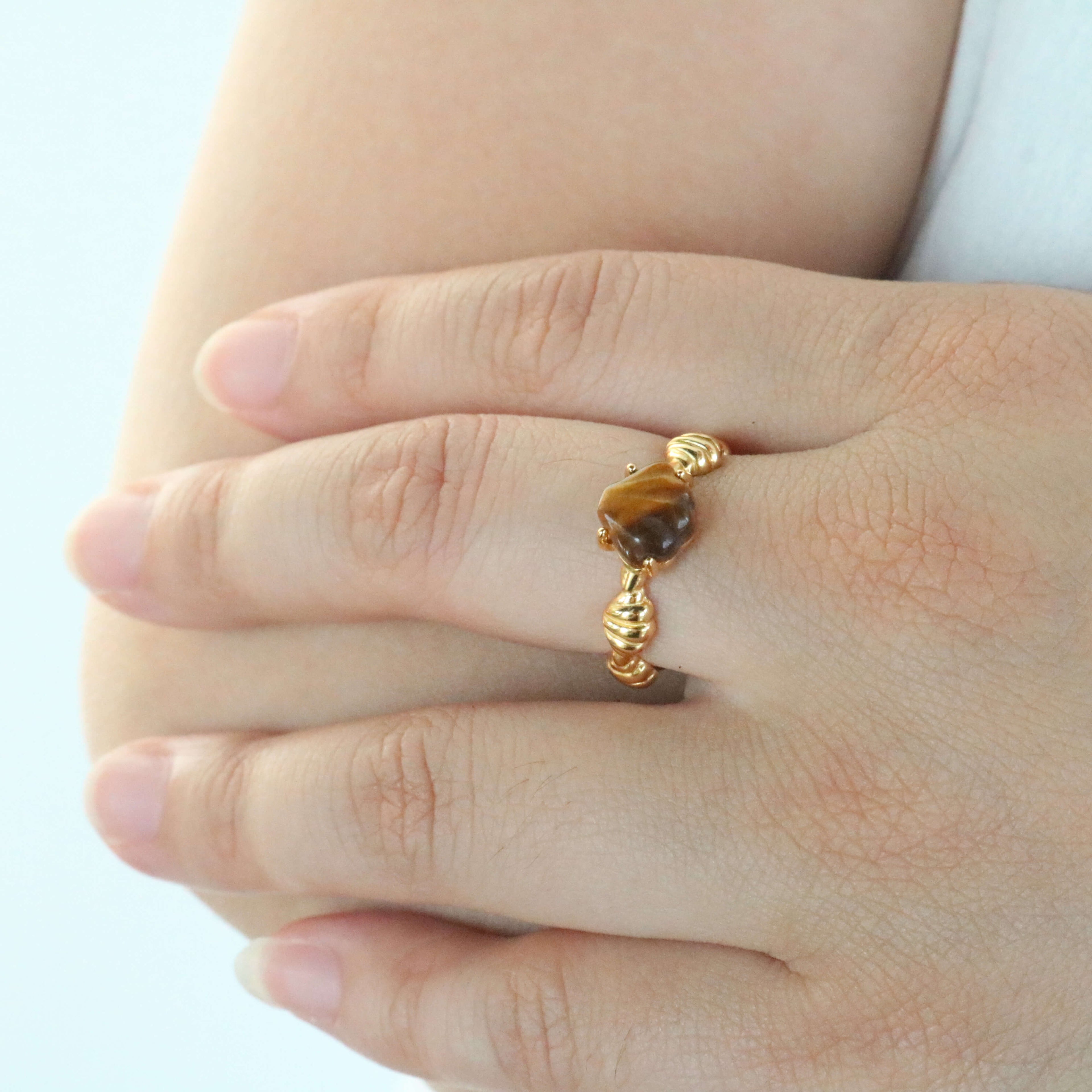 Orion Spirit Ring | Tiger's Eye Stone, Adjustable Gold-Plated Band 2