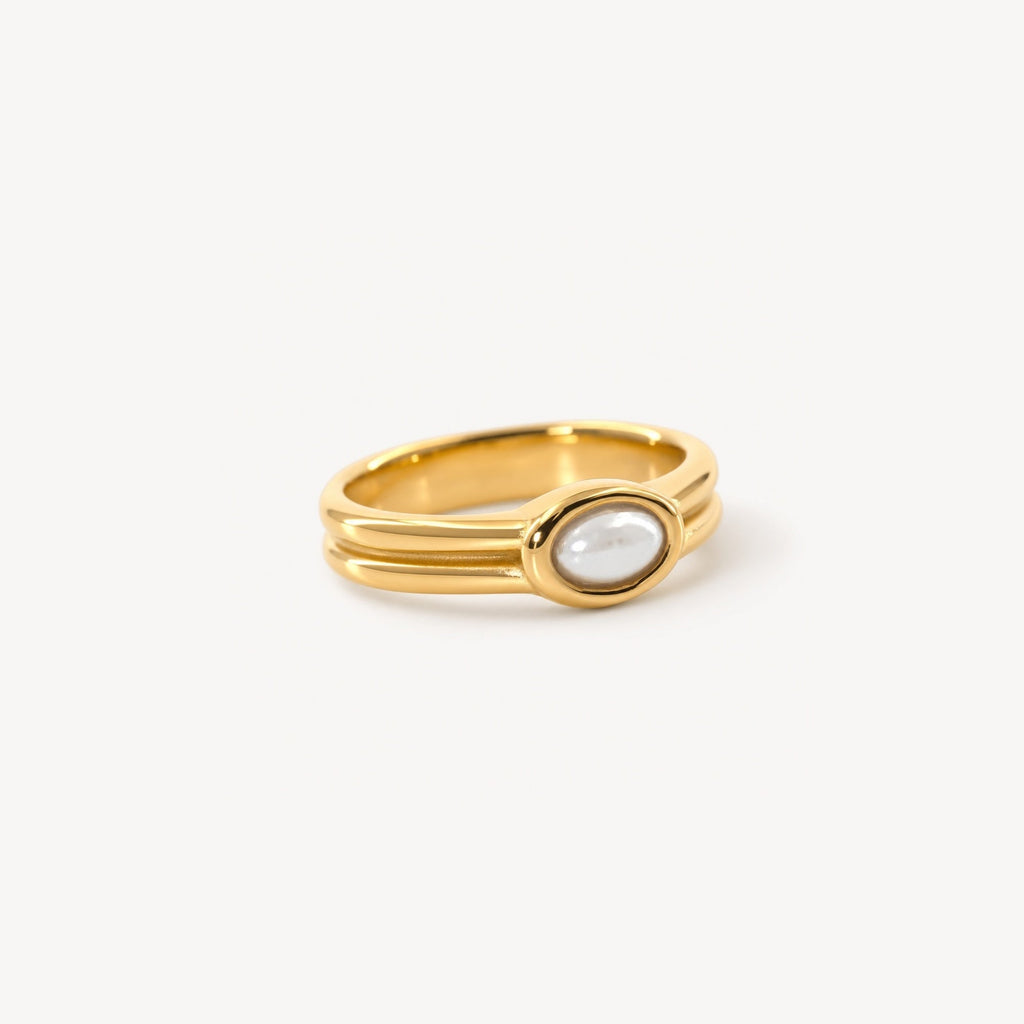 Pavia Gold Stacker Ring | 18k Gold Plated, Dual Band with Faux Pearl 0