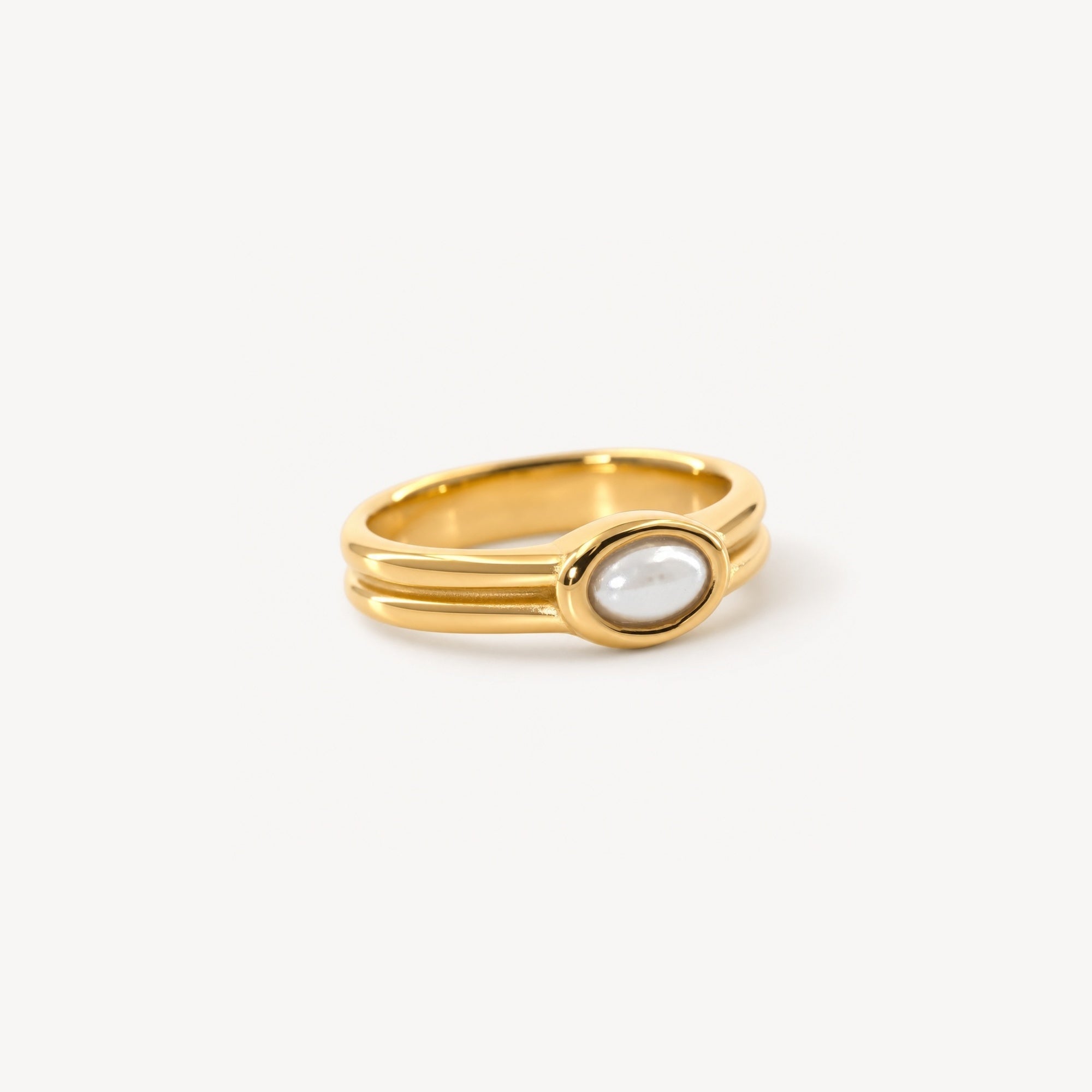 Pavia Gold Stacker Ring | 18k Gold Plated, Dual Band with Faux Pearl 0