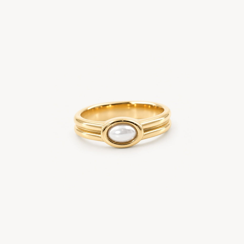 Pavia Gold Stacker Ring | 18k Gold Plated, Dual Band with Faux Pearl 1
