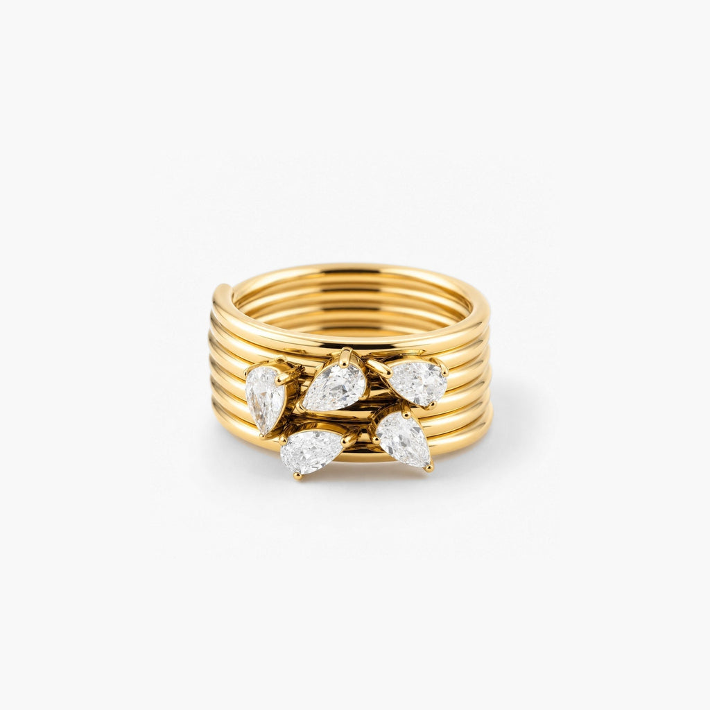 Pavo Cluster Ring | 18k Gold Plated, Pear-Cut CZ Stones 0