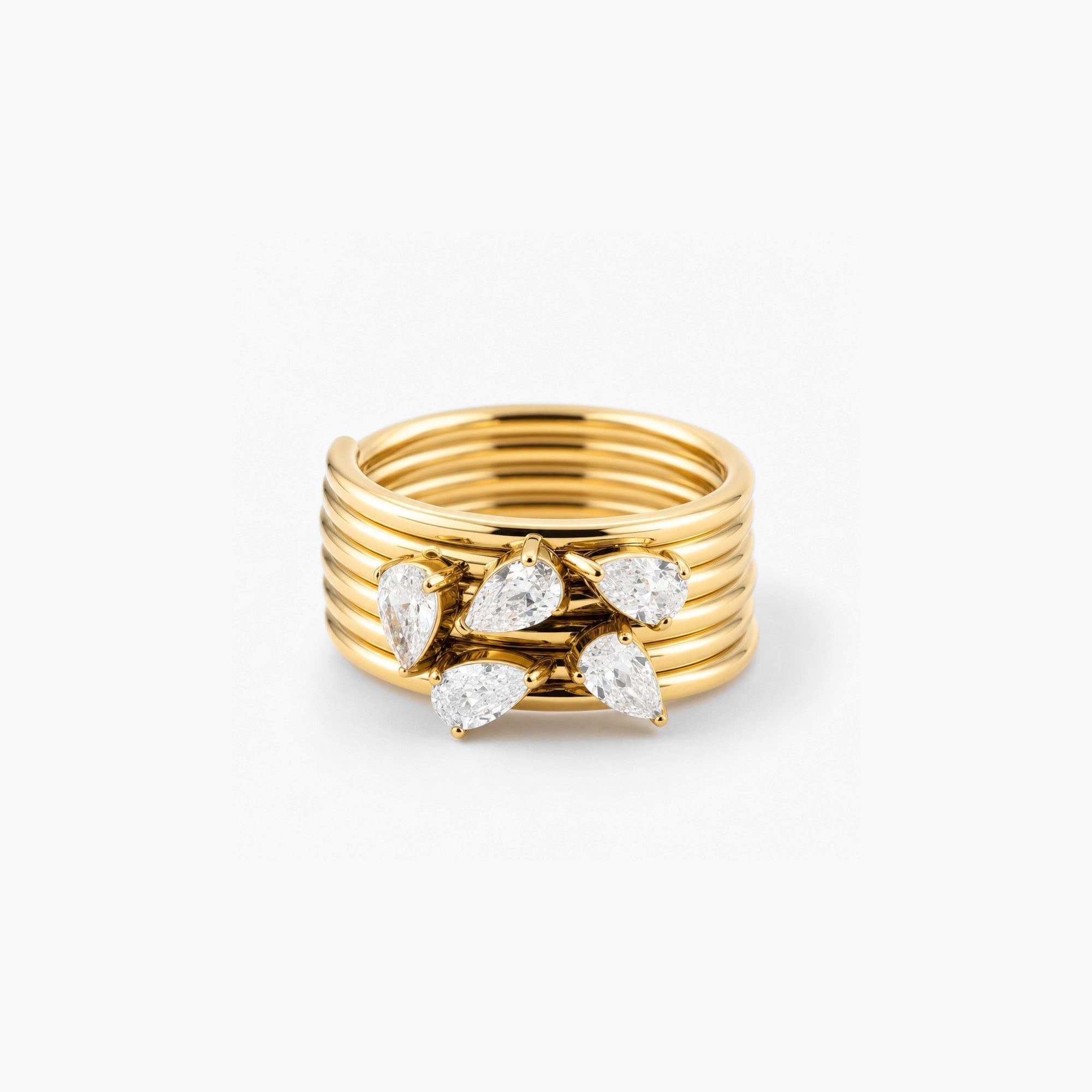 Pavo Cluster Ring | 18k Gold Plated, Pear-Cut CZ Stones 0