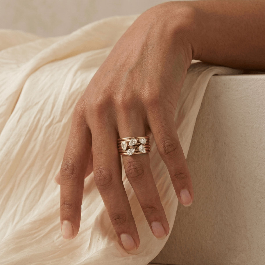 Pavo Cluster Ring | 18k Gold Plated, Pear-Cut CZ Stones 1