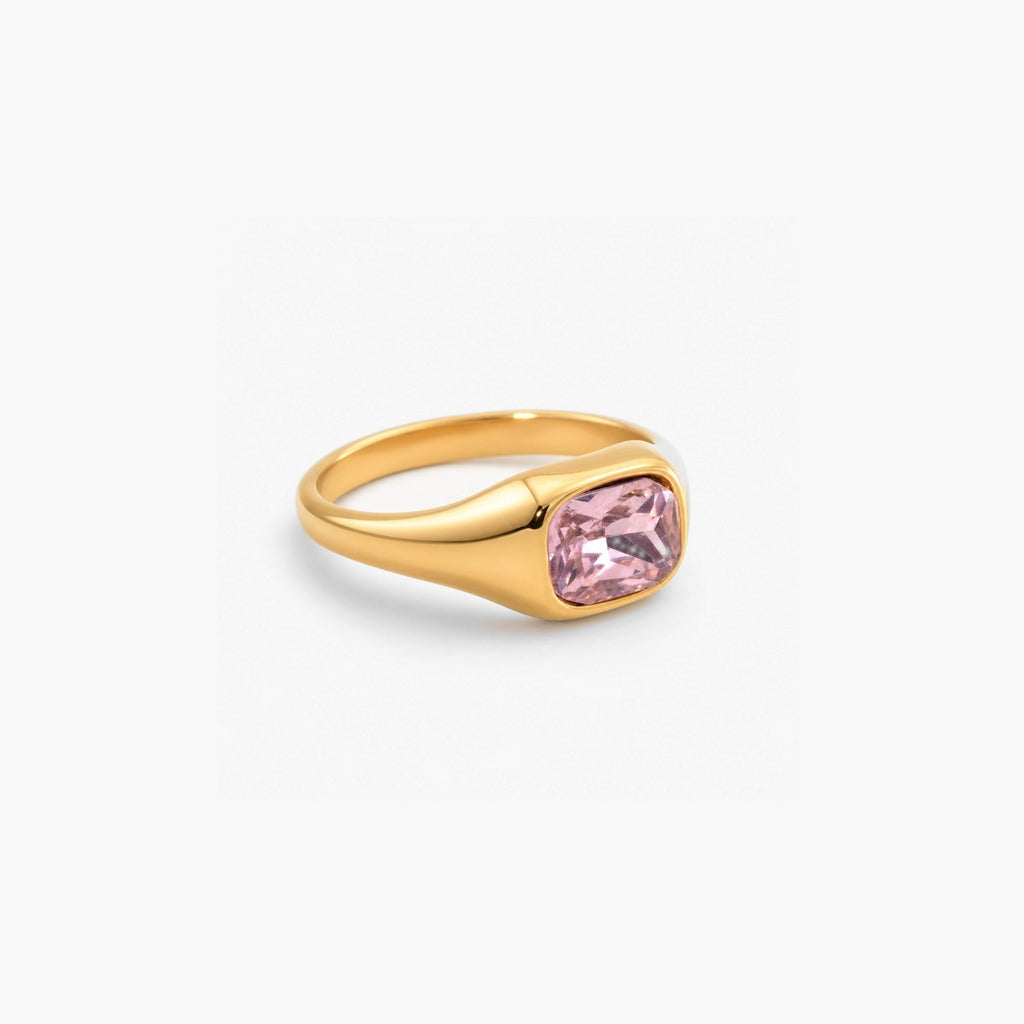 Pavo Emerald Cut Ring | Pink Stone, 18k Gold Plated 0