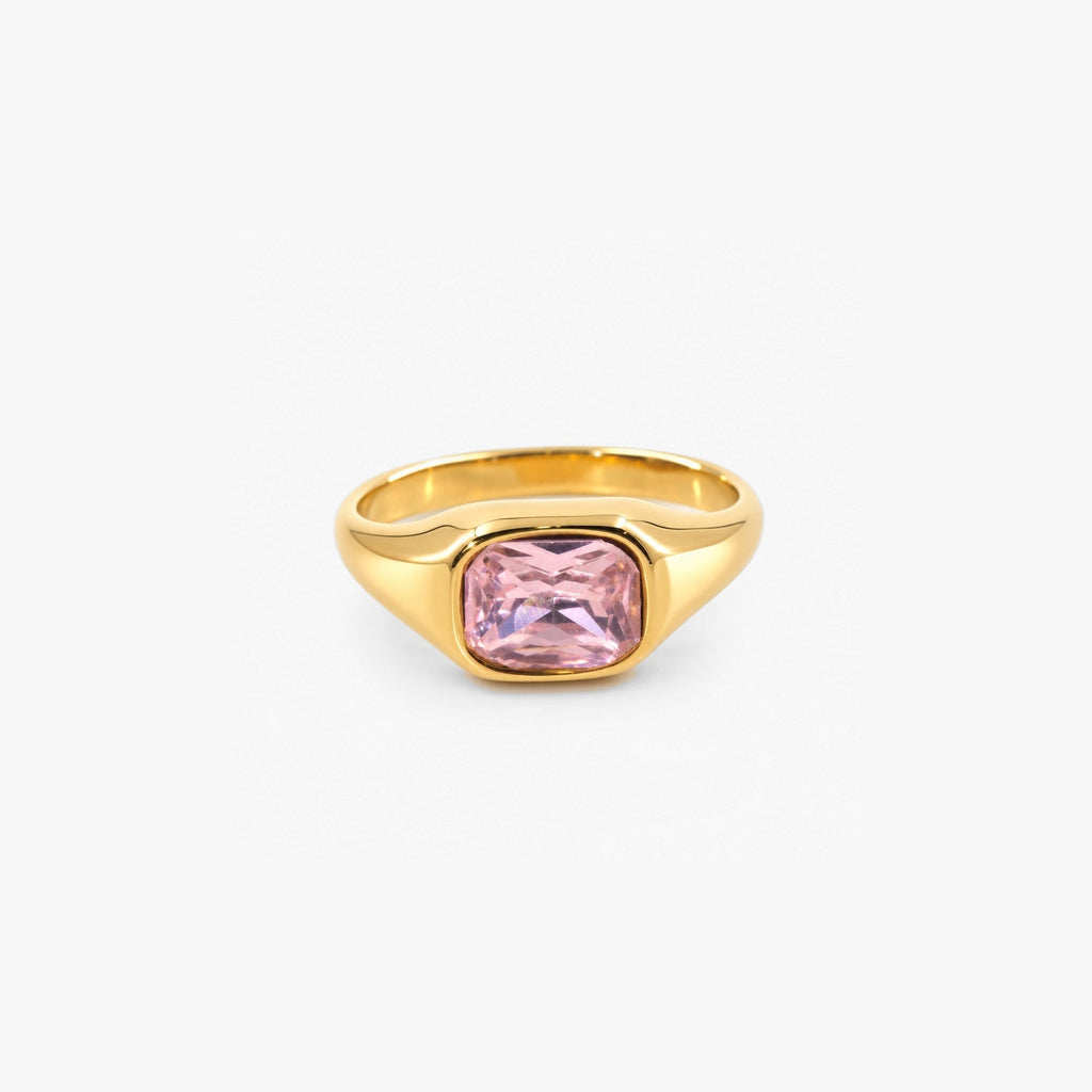 Pavo Emerald Cut Ring | Pink Stone, 18k Gold Plated 1