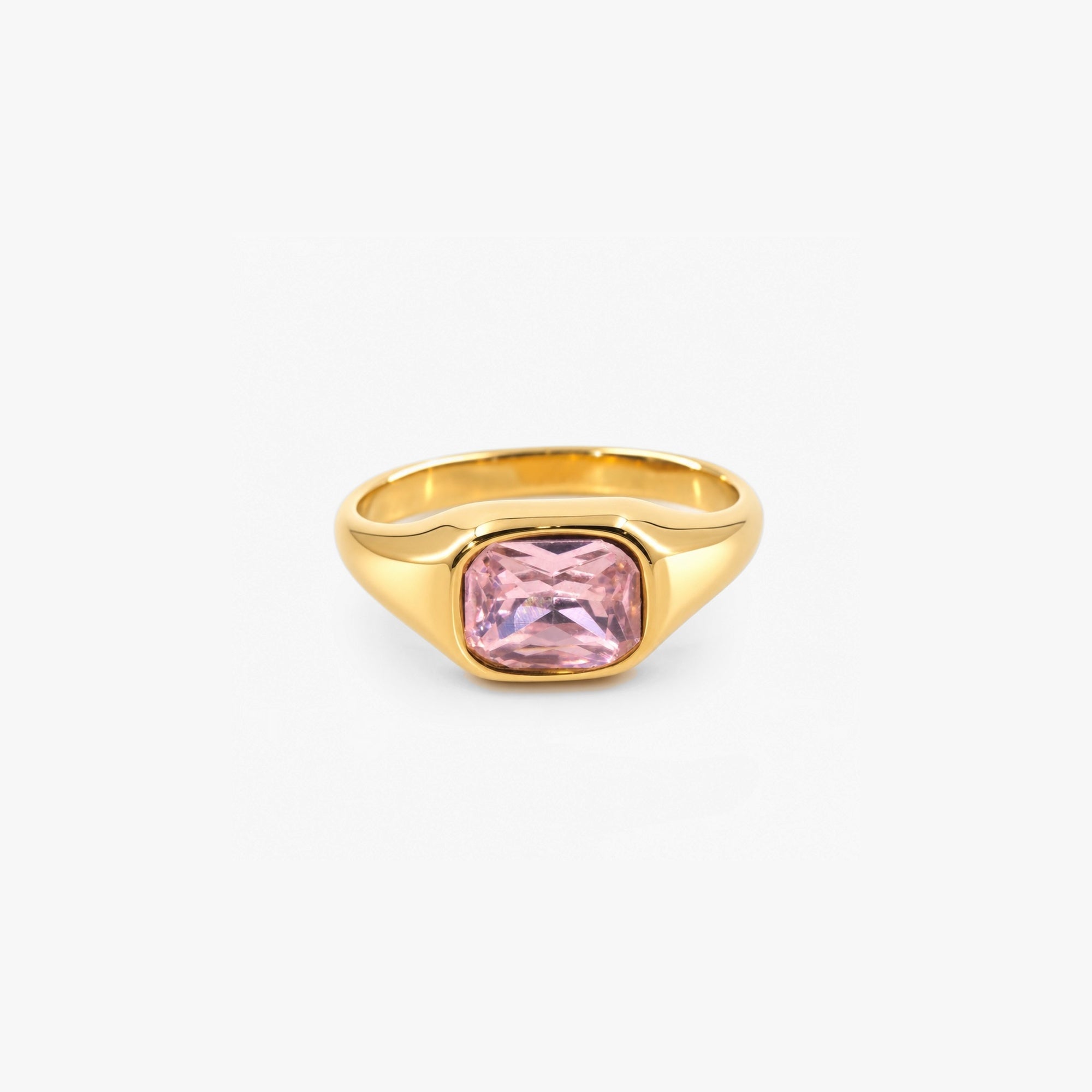 Pavo Emerald Cut Ring | Pink Stone, 18k Gold Plated 1