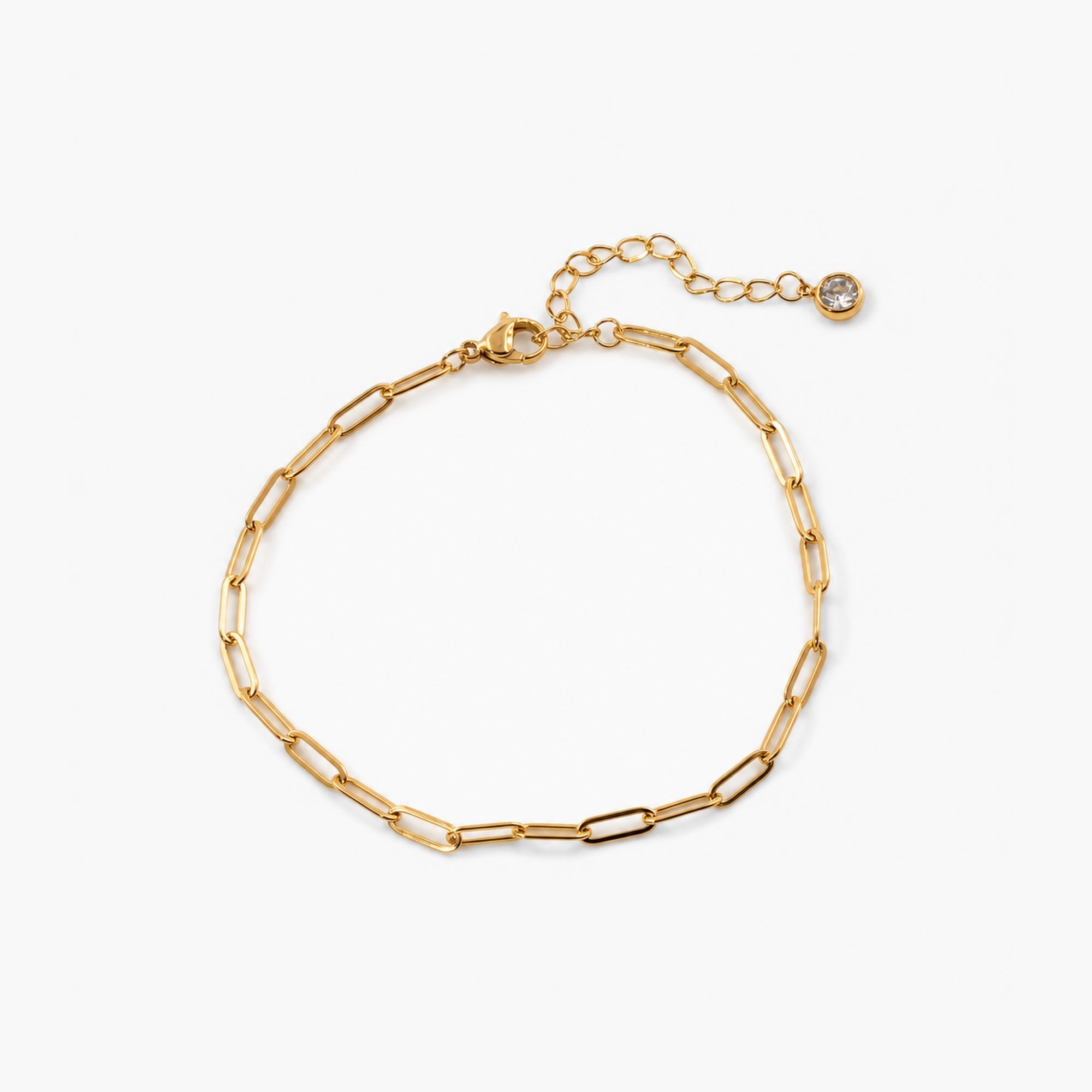 Pavo Gold Anklet featuring an 18k gold plated waterproof paperclip chain, designed for women, showcasing elegance and durability. 0