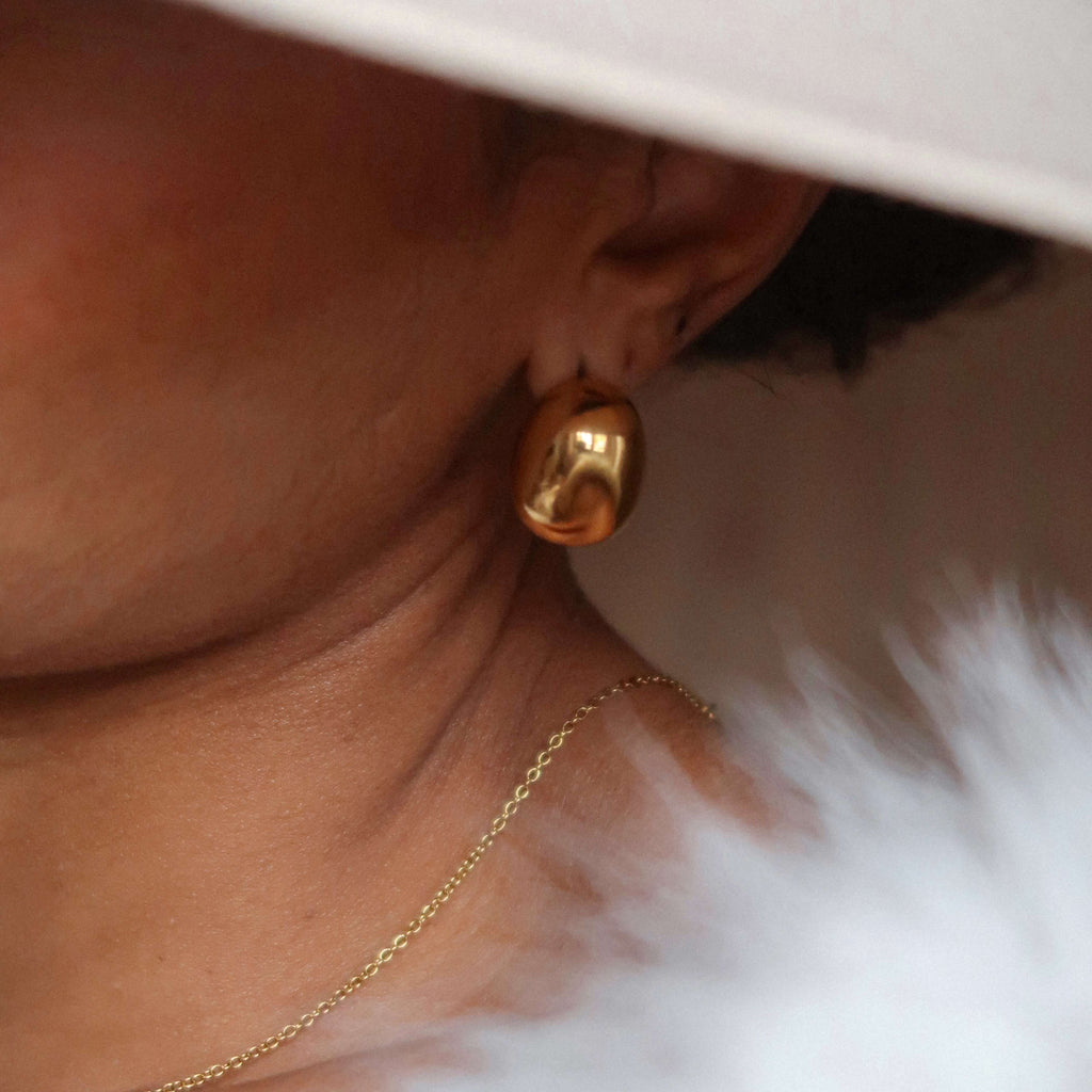 Pavo Gold Earrings | 18k Gold Plated, Polished Pebble Design for Women 3