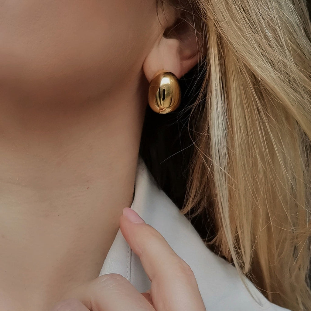 Pavo Gold Earrings | 18k Gold Plated, Polished Pebble Design for Women 4