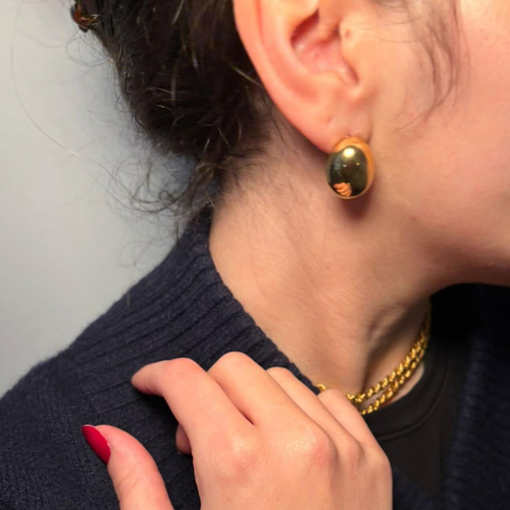 Pavo Gold Earrings | 18k Gold Plated, Polished Pebble Design for Women 7
