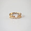 Pavo Pearl Crown Ring and Arch Band Ring Set | 9k Gold Plated Sterling Silver, Adjustable 0