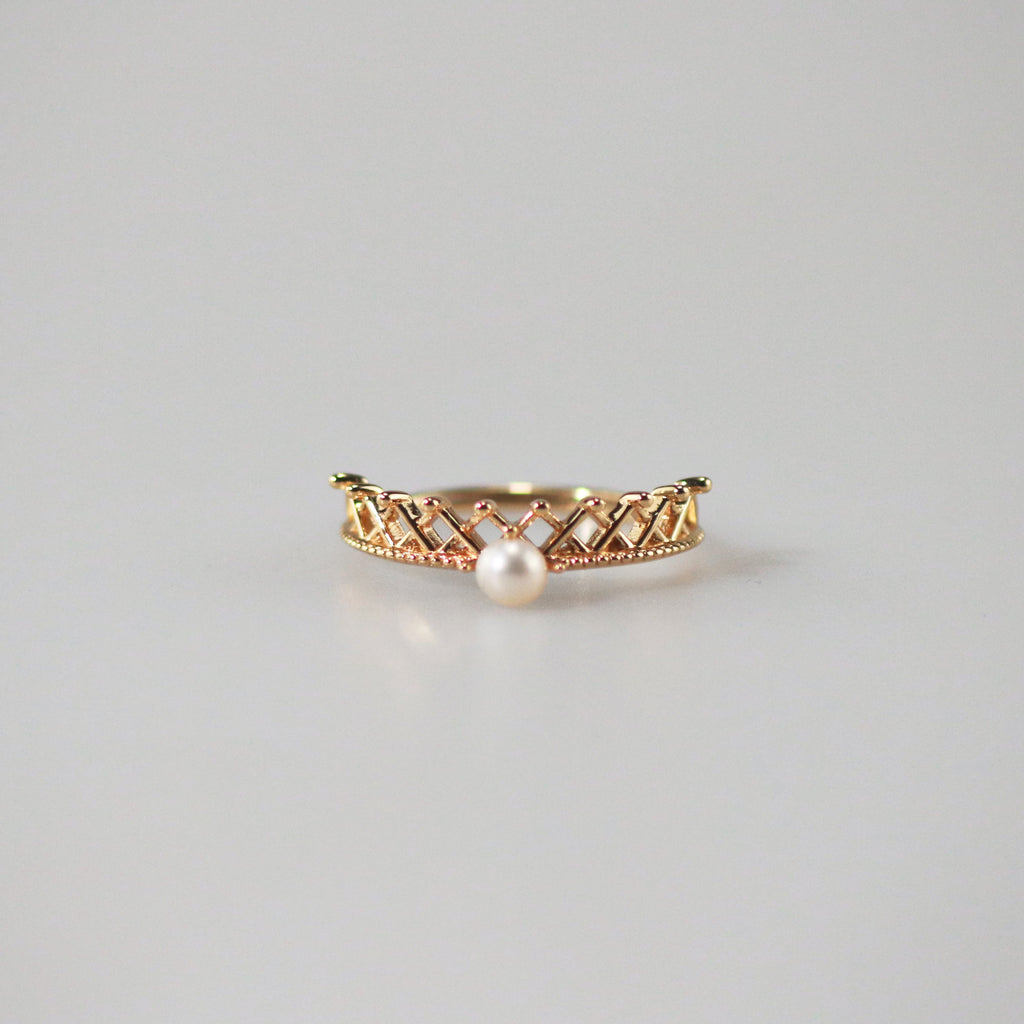 Pavo Pearl Crown Ring and Arch Band Ring Set | 9k Gold Plated Sterling Silver, Adjustable 3
