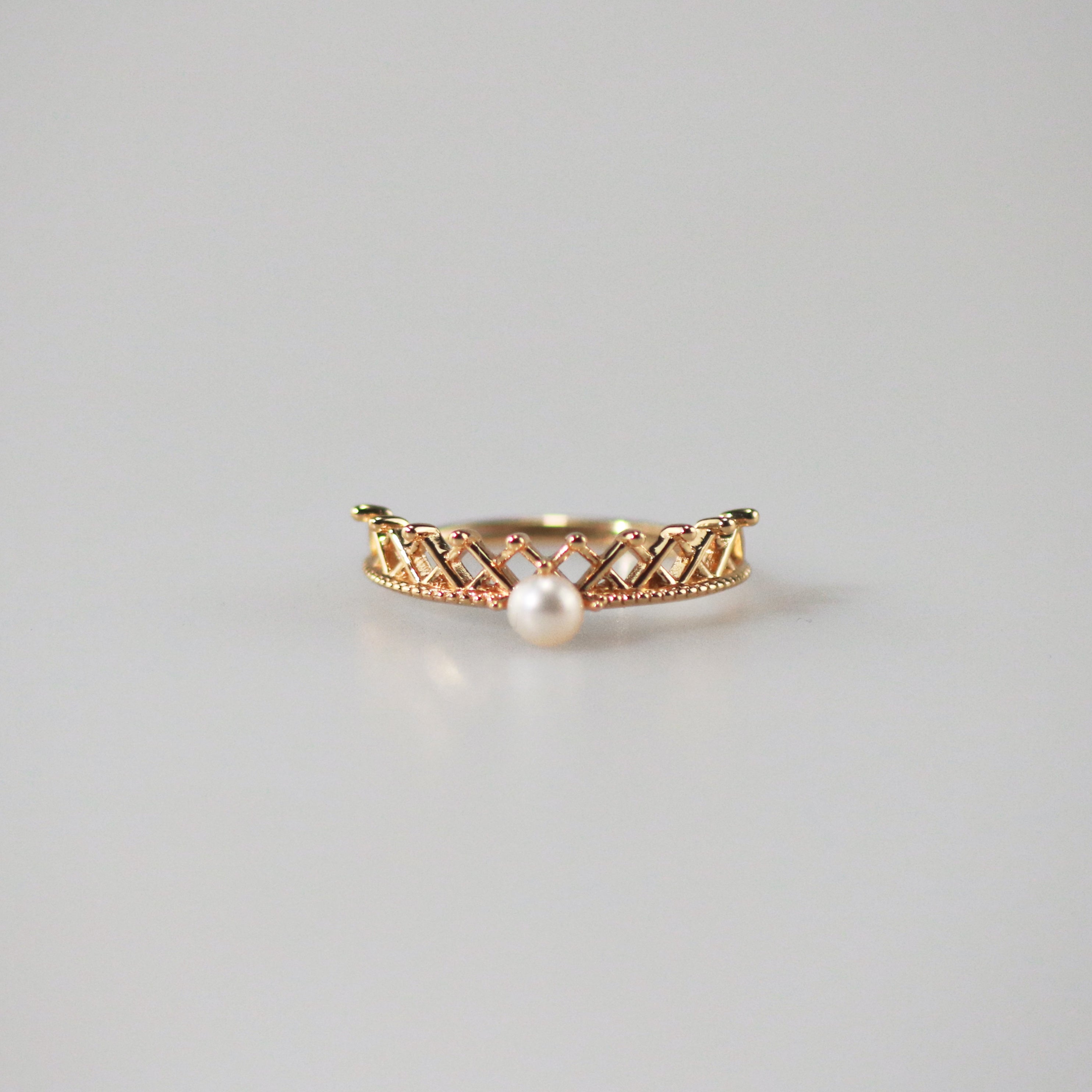 Pavo Pearl Crown Ring and Arch Band Ring Set | 9k Gold Plated Sterling Silver, Adjustable 3