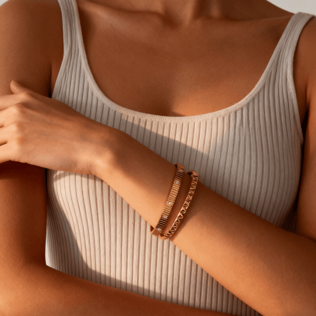 Pavo Pyramid Bangle | 18k Gold Plated Stainless Steel, Modern Design 4