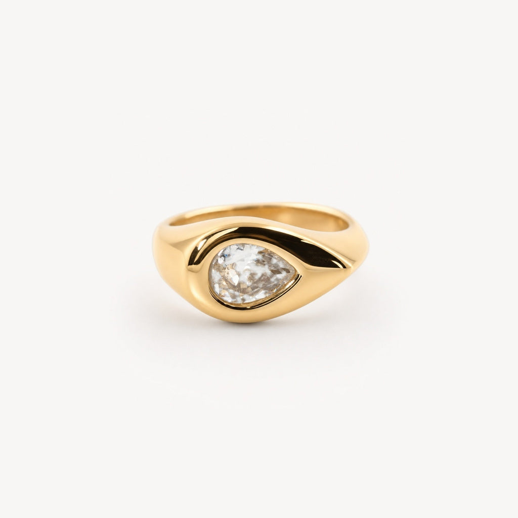 Pavo Signet Ring | Pear-Cut Stone, 18k Gold Plated 0
