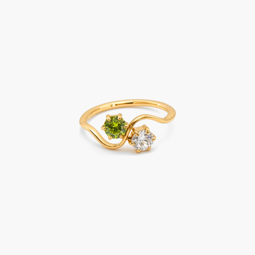 Pavo Wave Ring | Peridot and White CZ, 18k Gold Plated 0