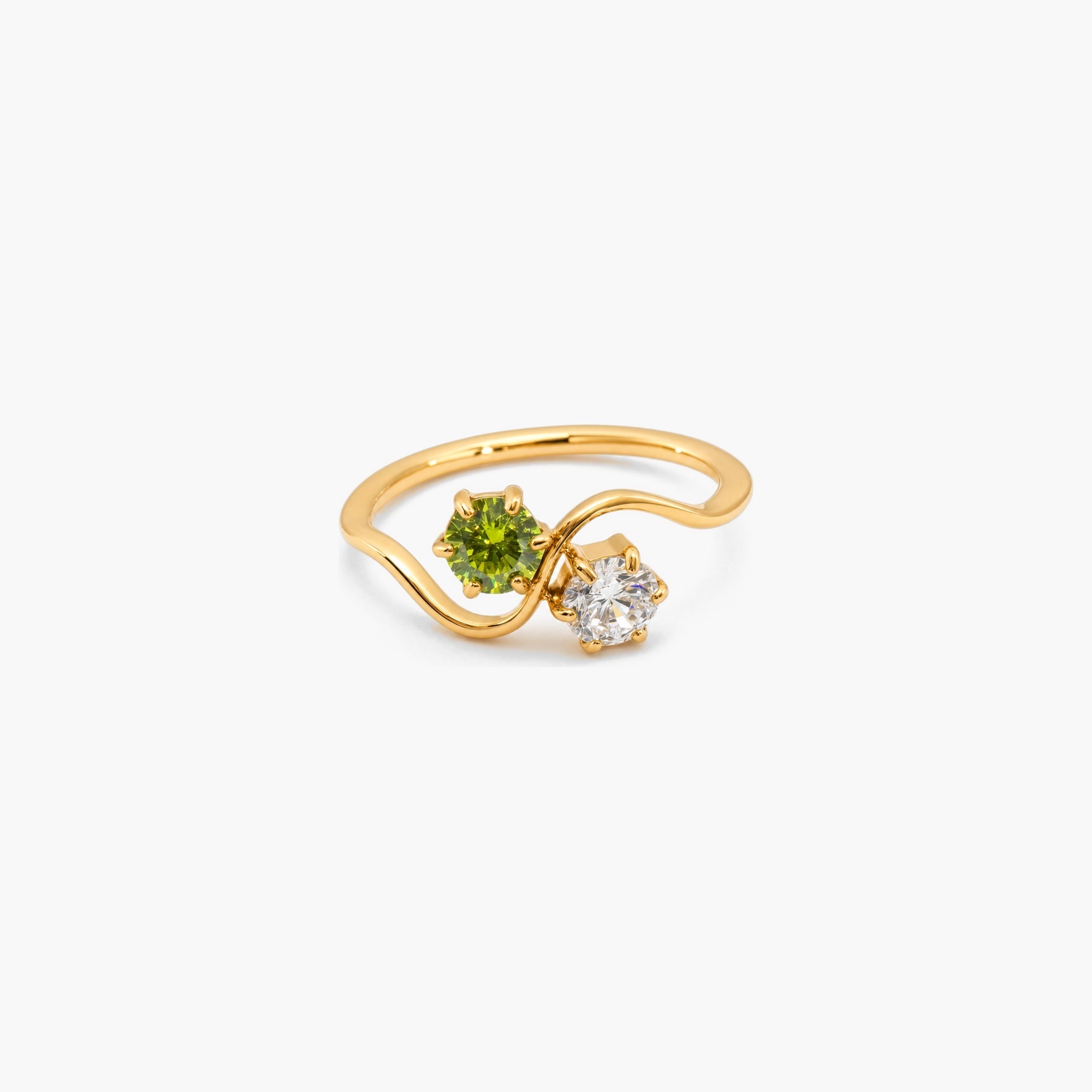 Pavo Wave Ring | Peridot and White CZ, 18k Gold Plated 0