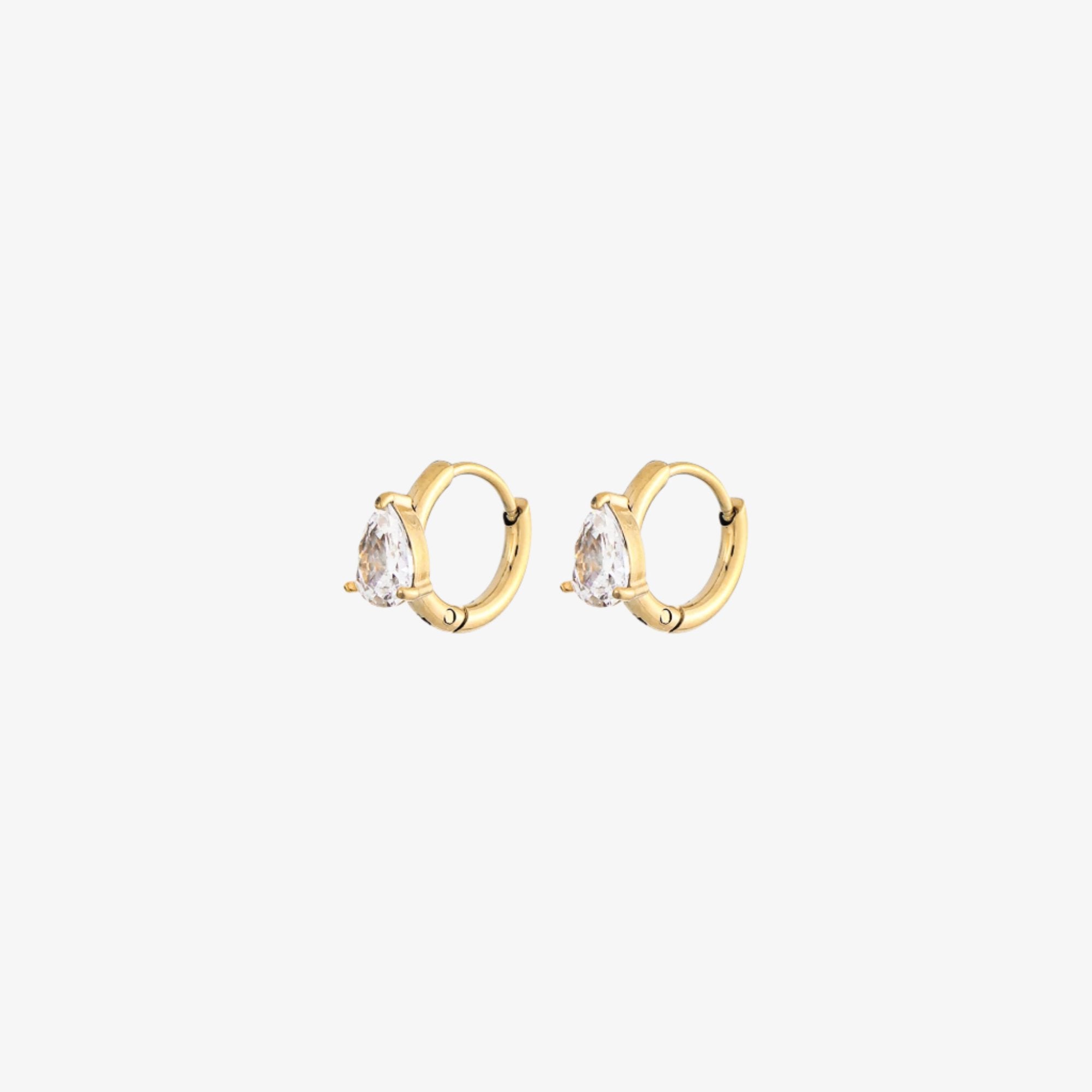 Pearla CZ Huggie Earrings | 18k Gold Plated, Pear-Shaped Gemstone 6