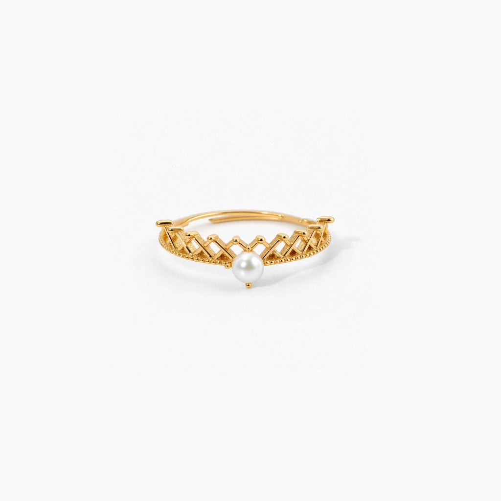 Pearla Crown Ring | Freshwater Pearl, Adjustable 9k Gold Plated Sterling Silver 0