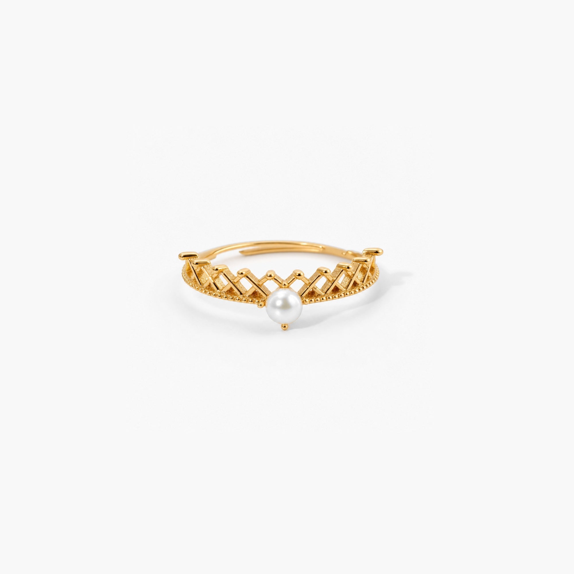 Pearla Crown Ring | Freshwater Pearl, Adjustable 9k Gold Plated Sterling Silver 0