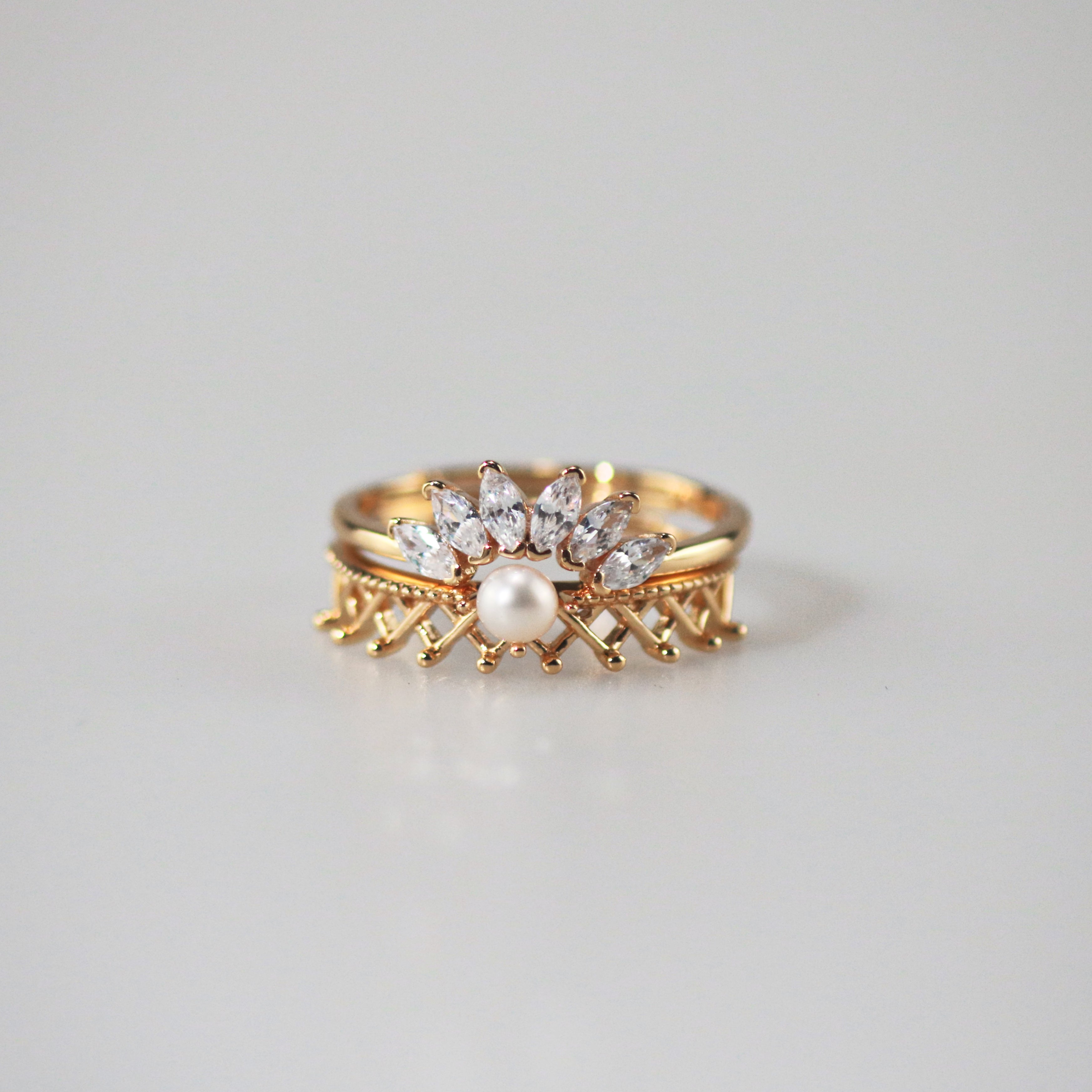 Prisma Crown Ring Set | 9k Gold Plated Sterling Silver Adjustable 0