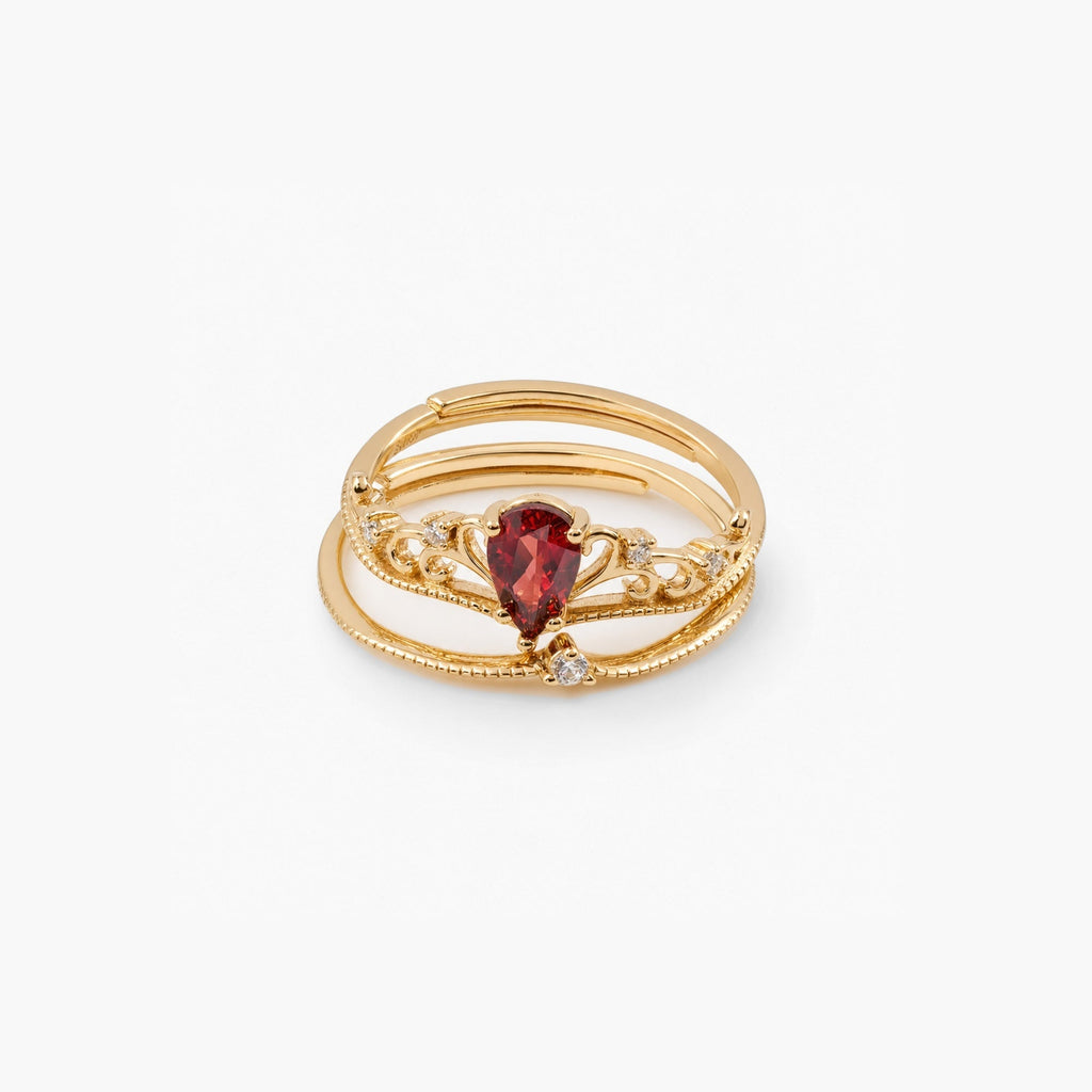 Raven Ruby Ring Set | 10k Gold Plated Sterling Silver Adjustable 0