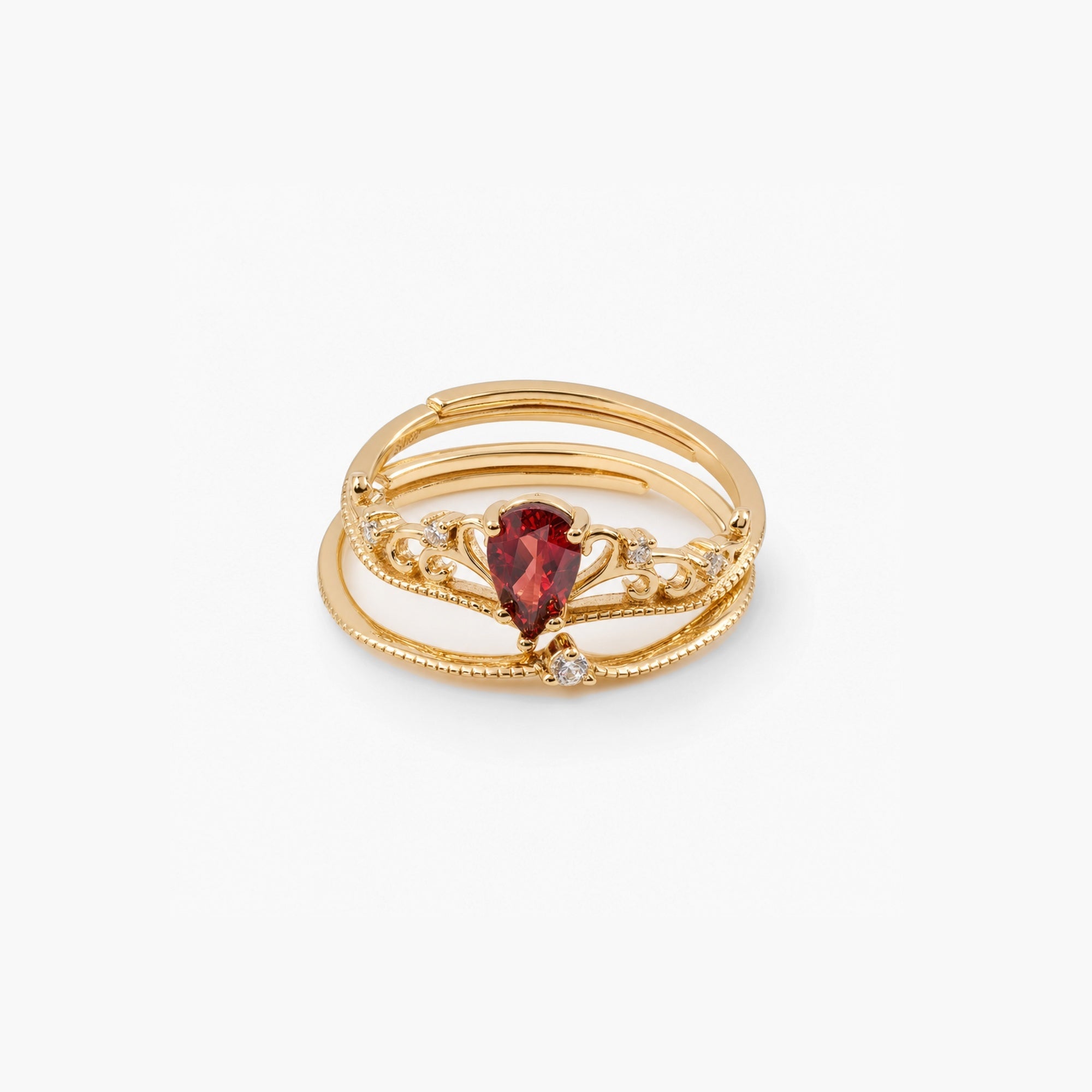 Raven Ruby Ring Set | 10k Gold Plated Sterling Silver Adjustable 0