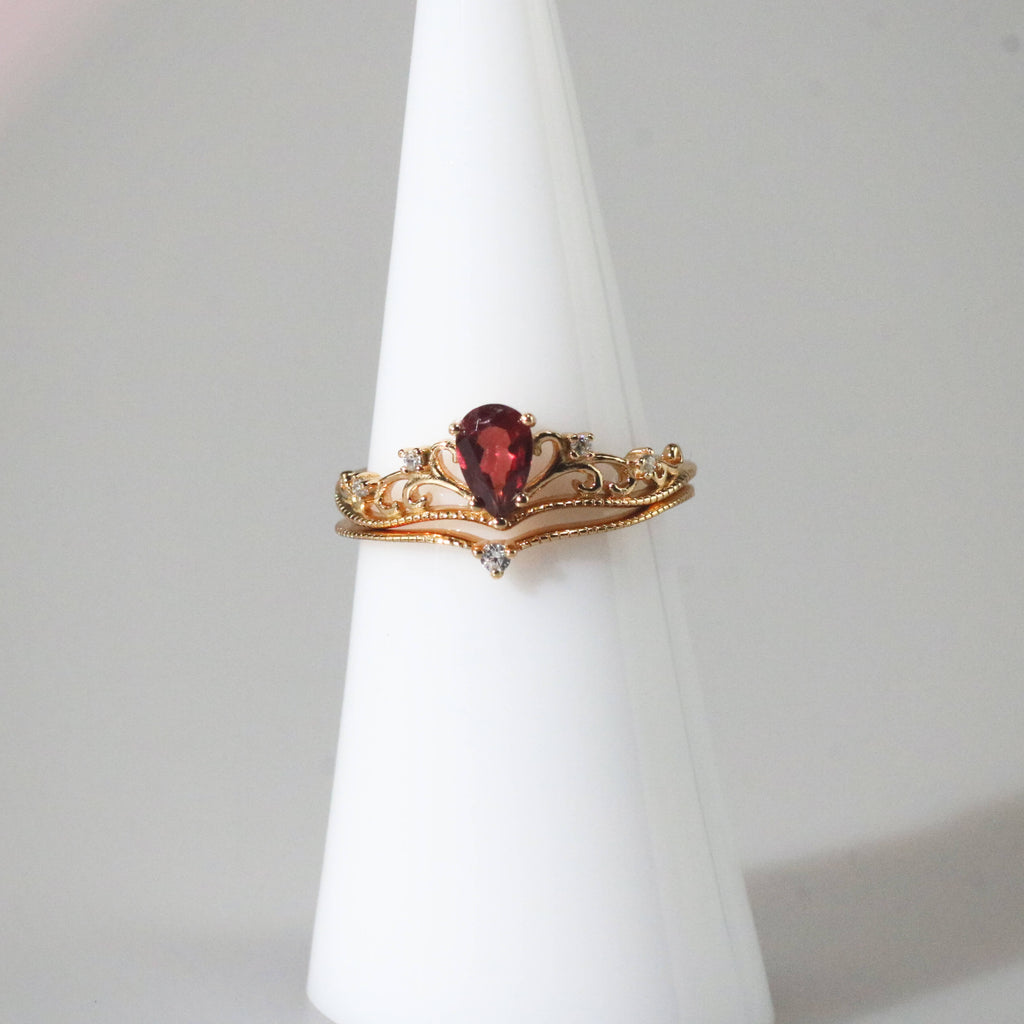 Raven Ruby Ring Set | 10k Gold Plated Sterling Silver Adjustable 1