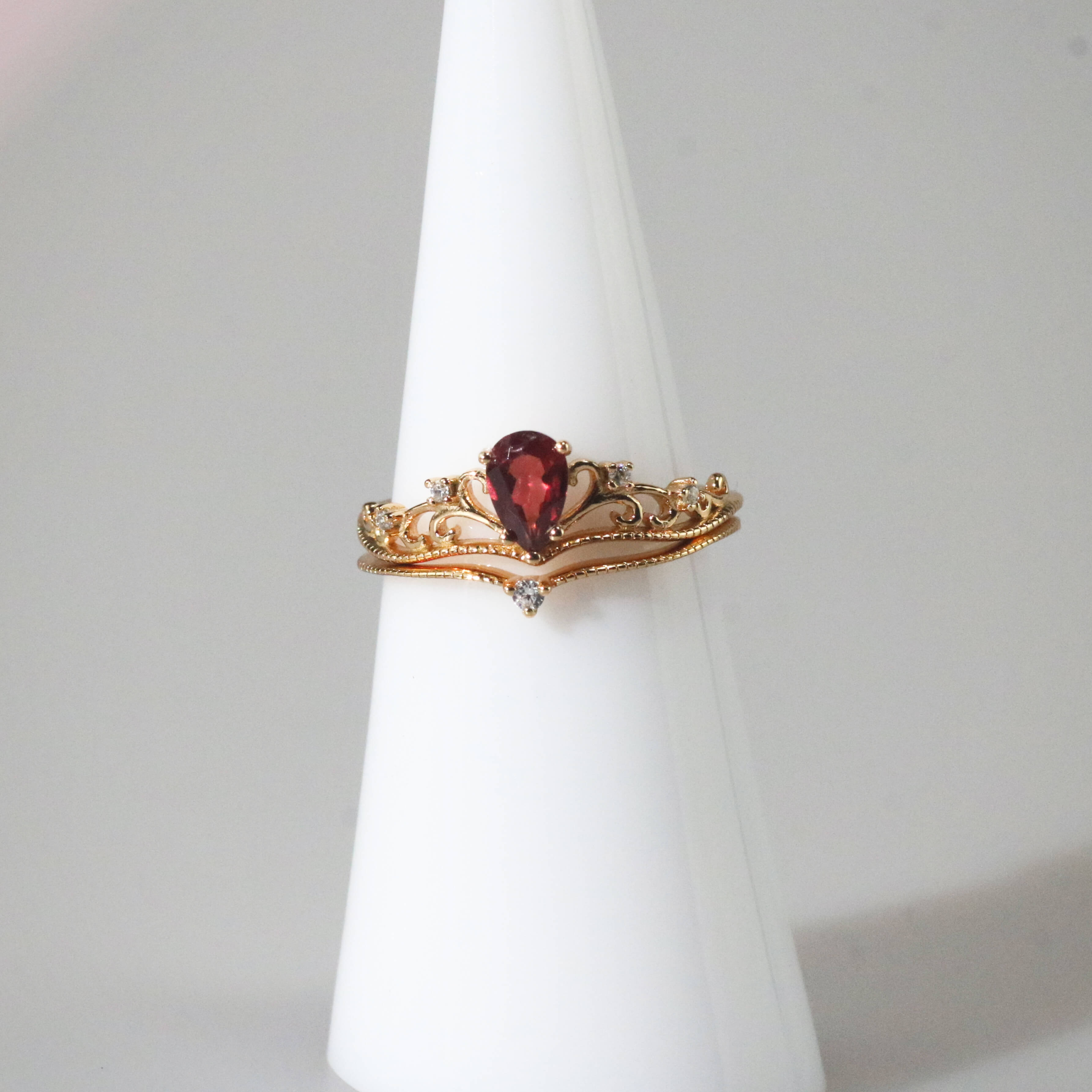 Raven Ruby Ring Set | 10k Gold Plated Sterling Silver Adjustable 1