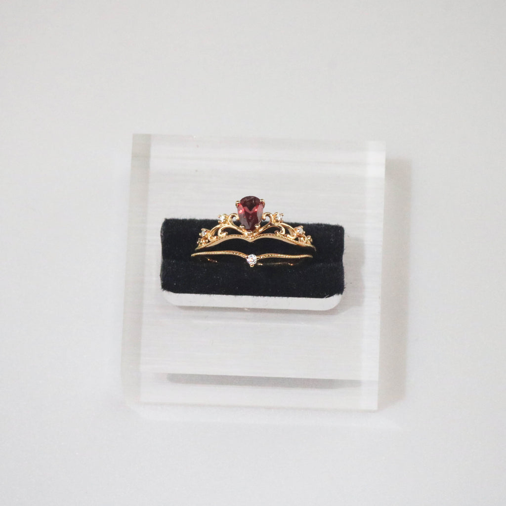 Raven Ruby Ring Set | 10k Gold Plated Sterling Silver Adjustable 2