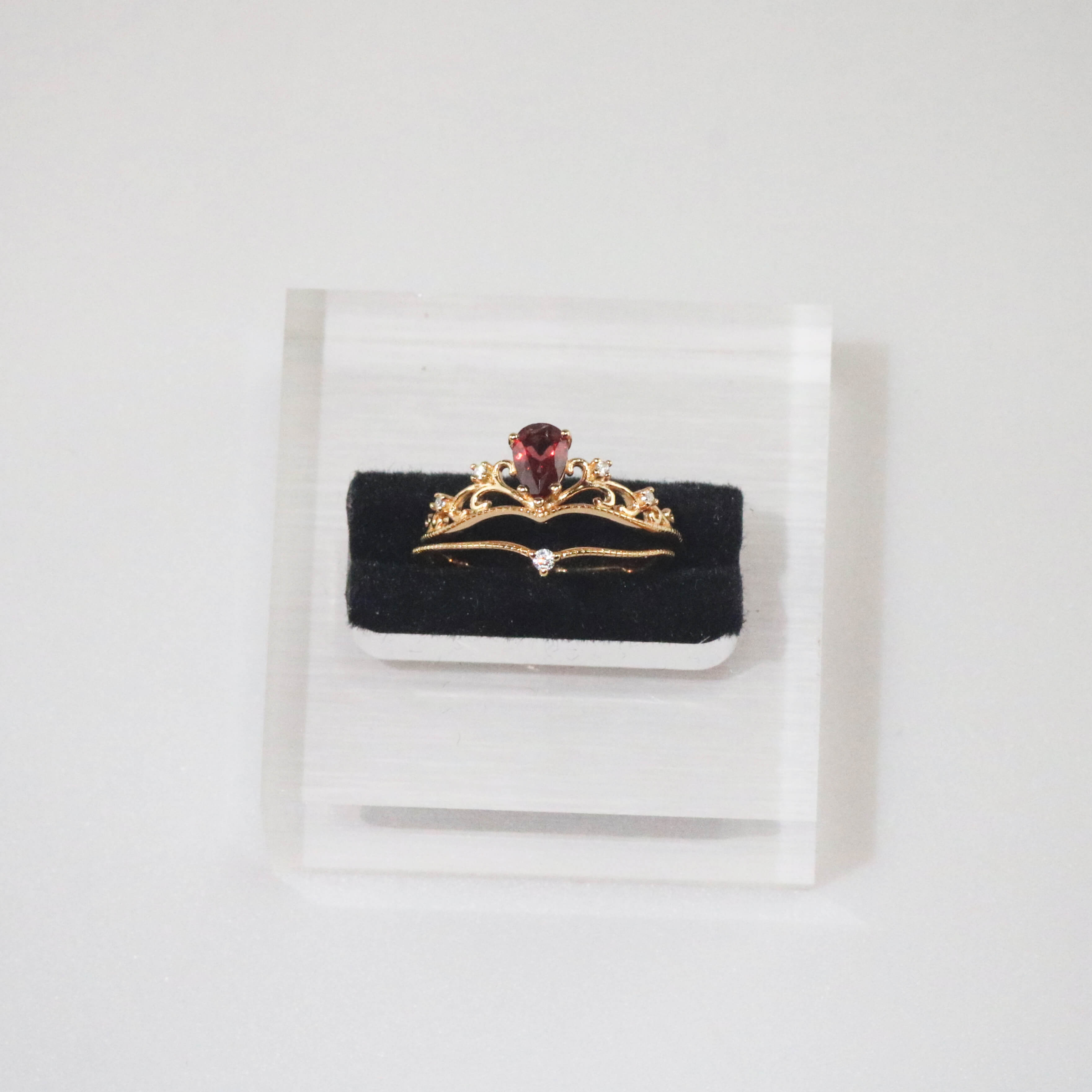 Raven Ruby Ring Set | 10k Gold Plated Sterling Silver Adjustable 2