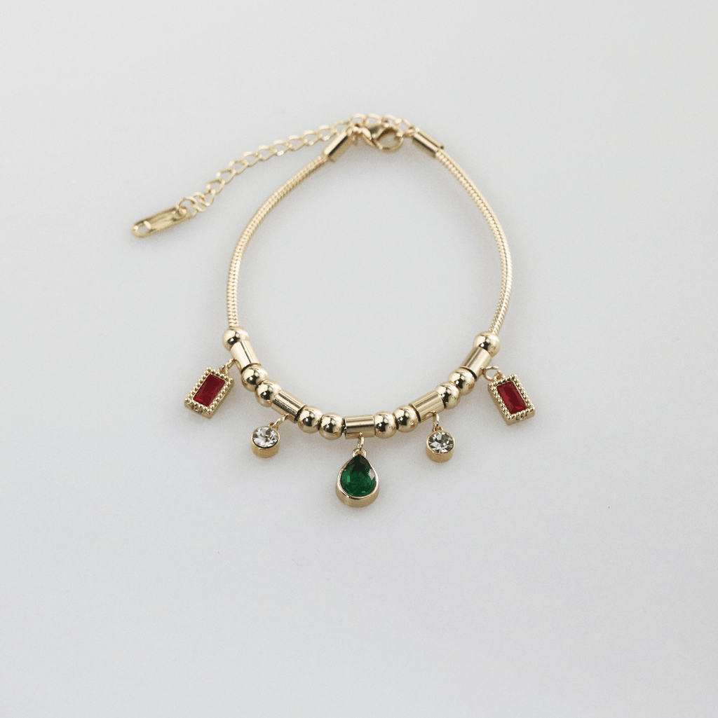 Ravenna Charm Bracelet | Ruby and Emerald Crystal, 18k Gold Plated 0