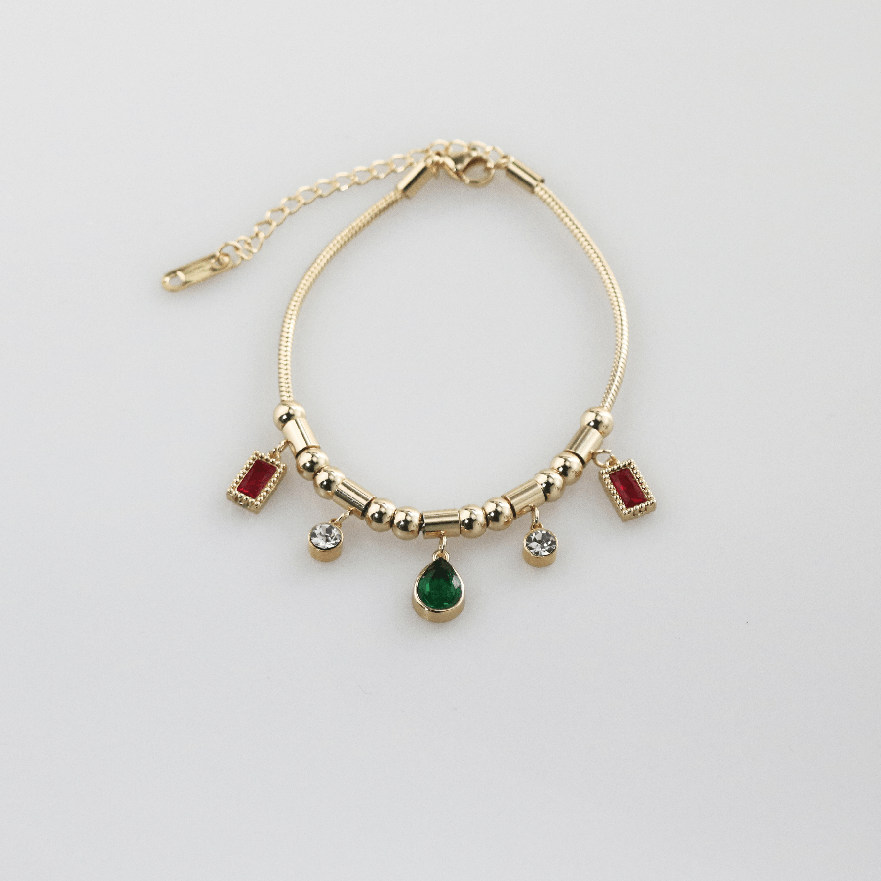 Ravenna Charm Bracelet | Ruby and Emerald Crystal, 18k Gold Plated 0